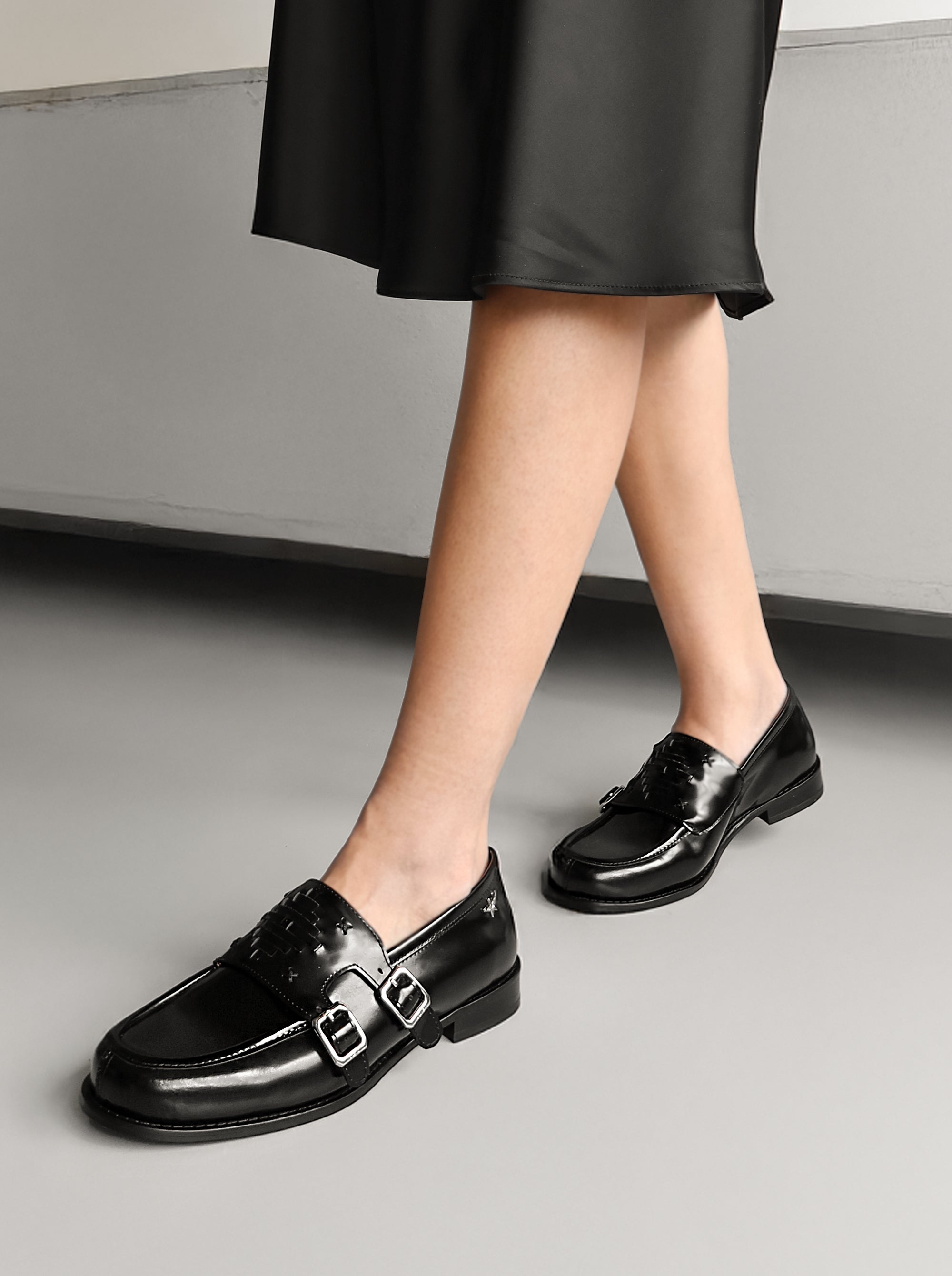 THE BARONESS BLACK BRUSHED SHOES