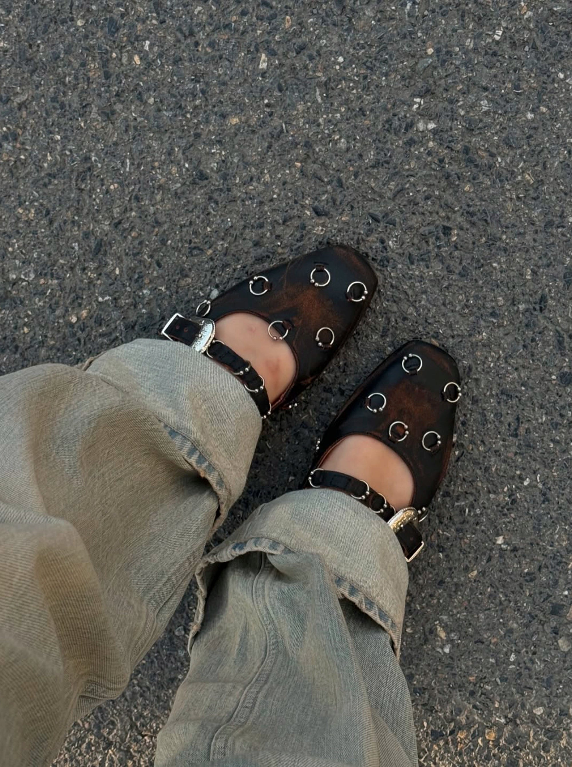 TOUCH BROWN VINTAGE LEATHER BALLET FLATS