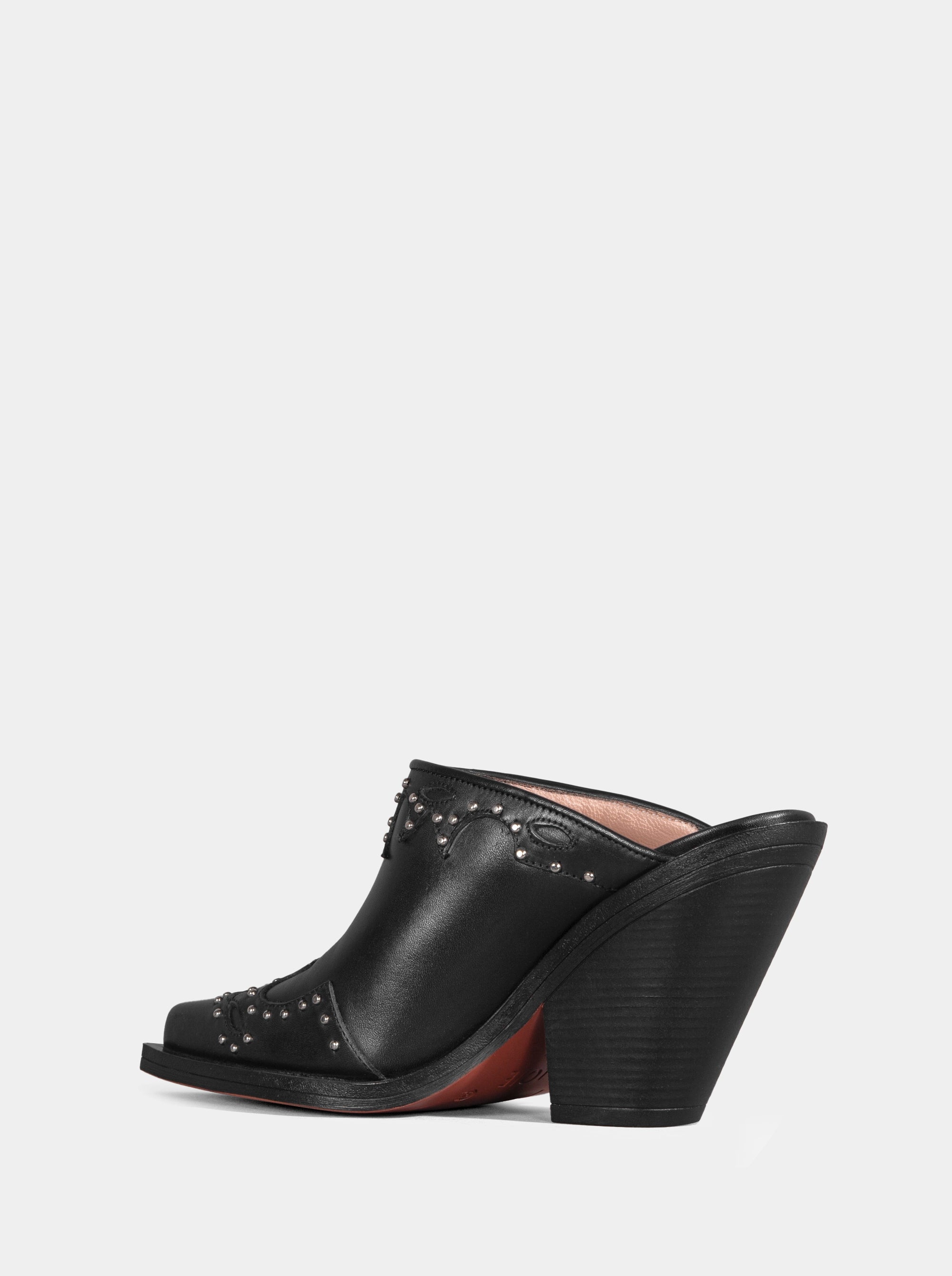 VIVA BLACK LEATHER MULES SLIPPERS