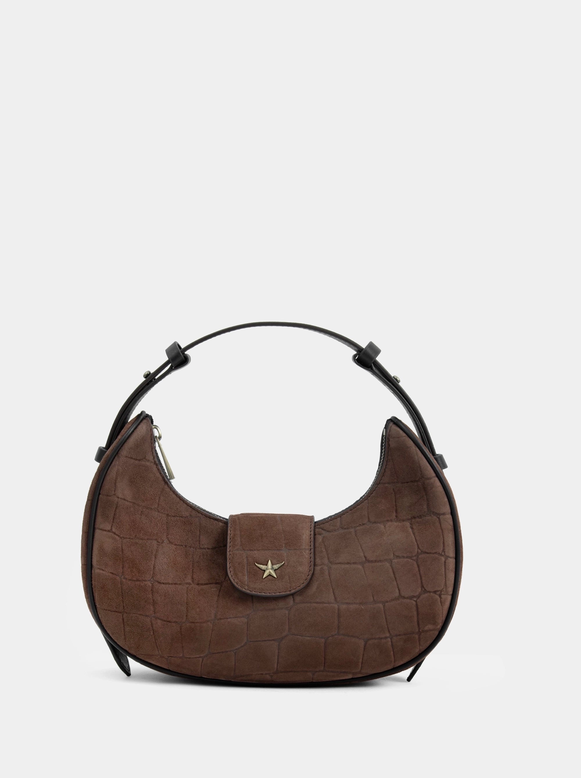 SANDRA MINI BROWN CROCO SUEDE BAG