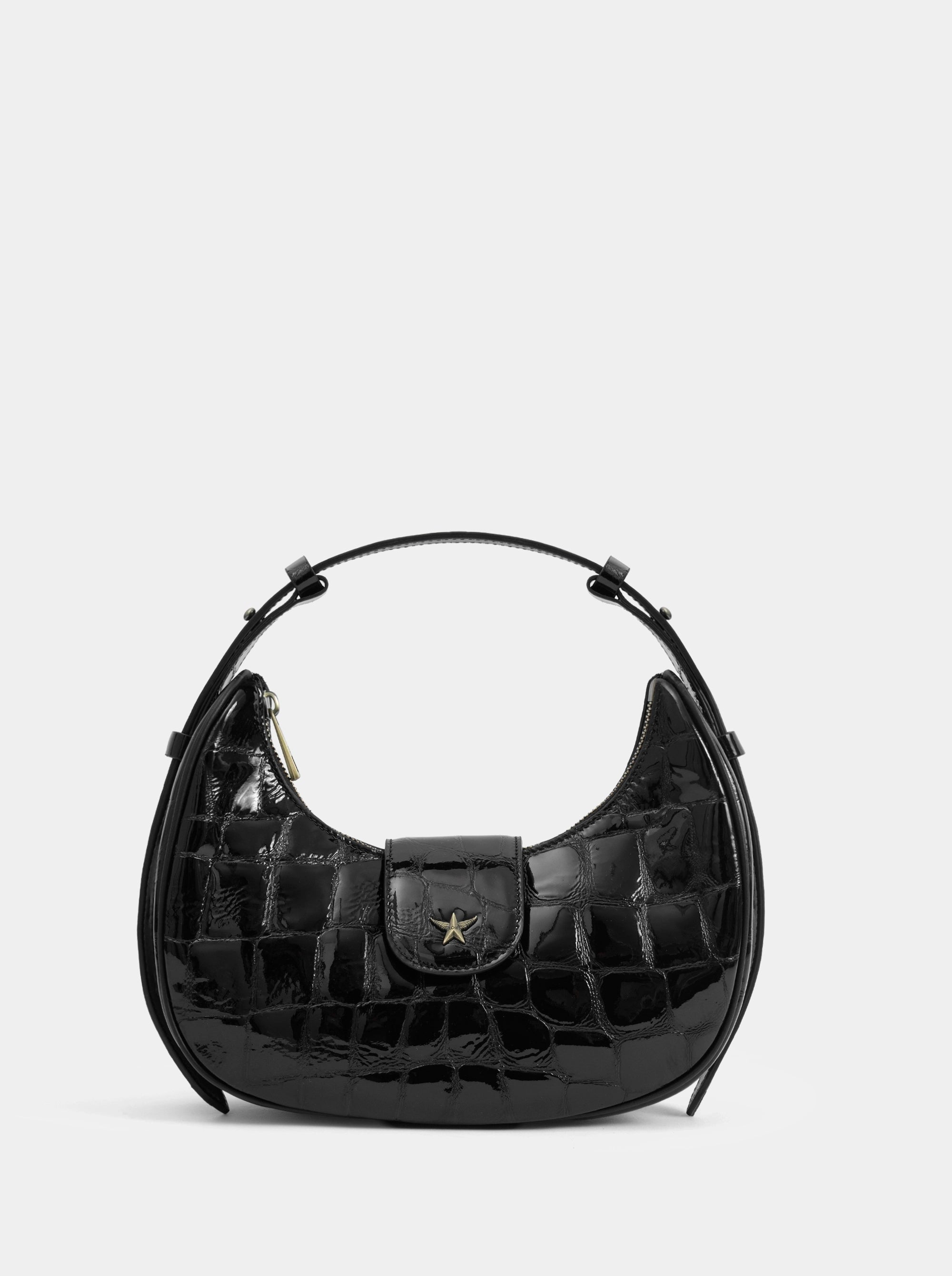 SANDRA MINI BLACK CROCO PATENT BAG