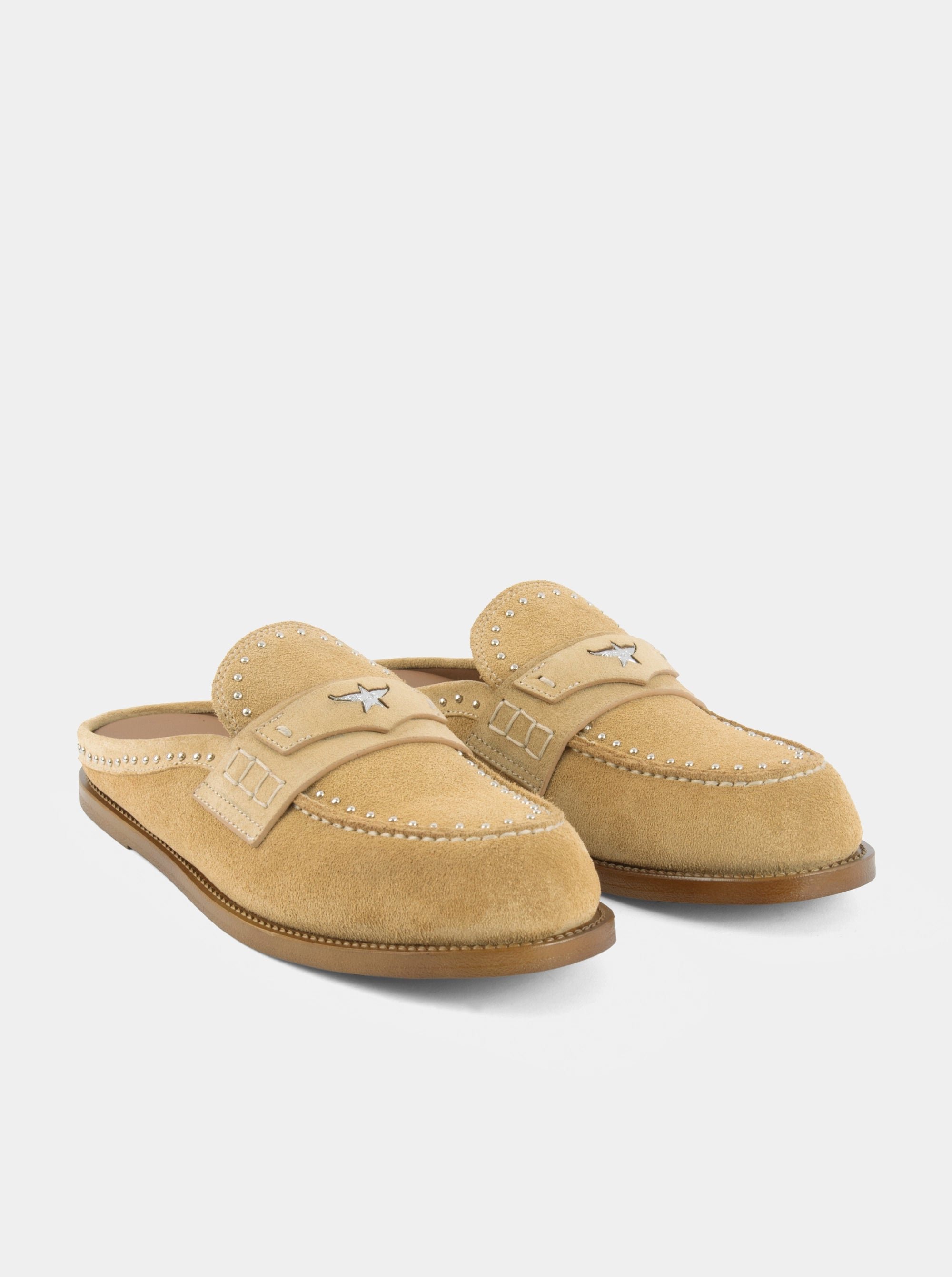 MAMO PING CAMEL SUEDE MULES SLIPPERS