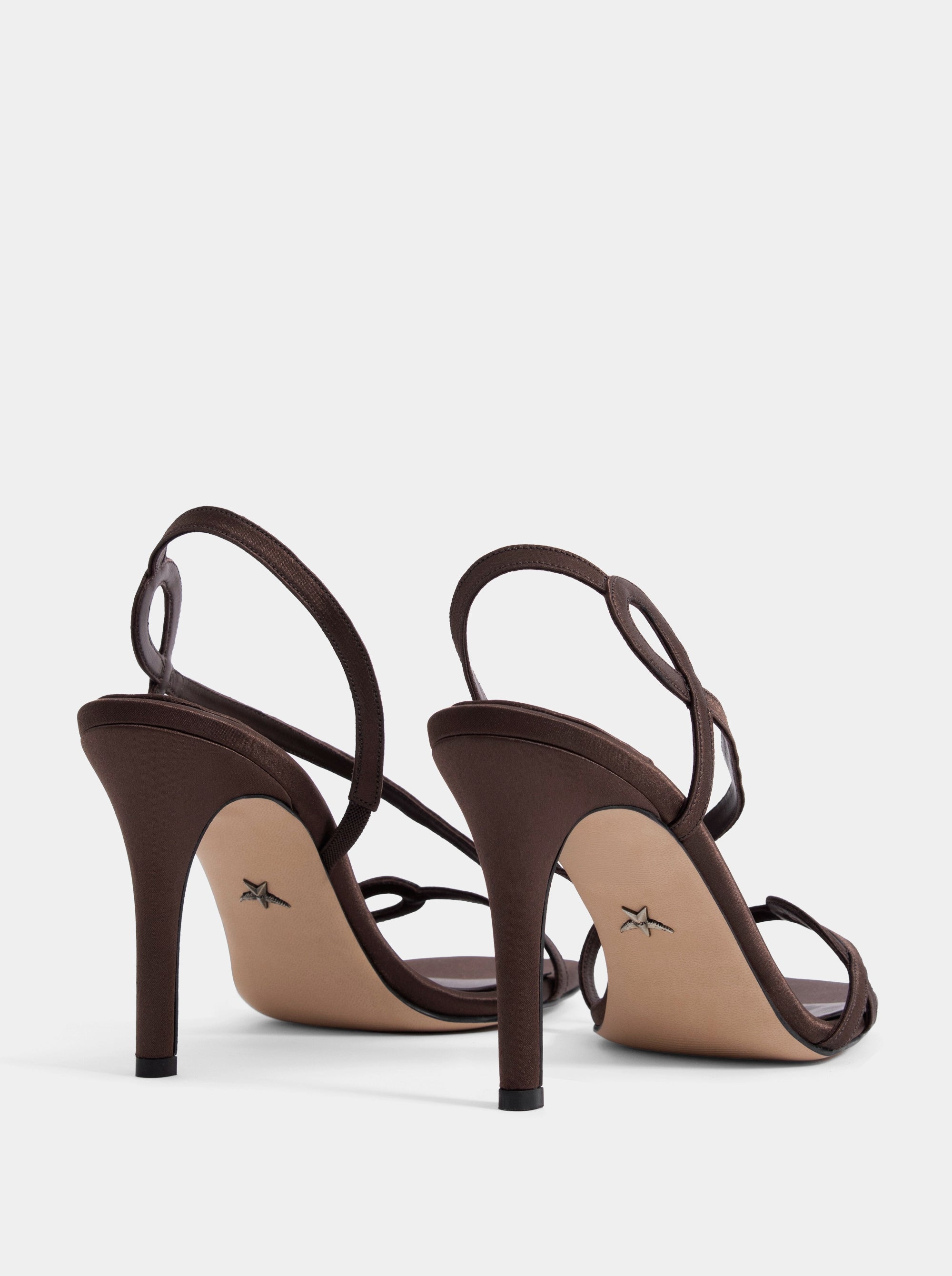 ADEN BROWN SATIN SANDALS