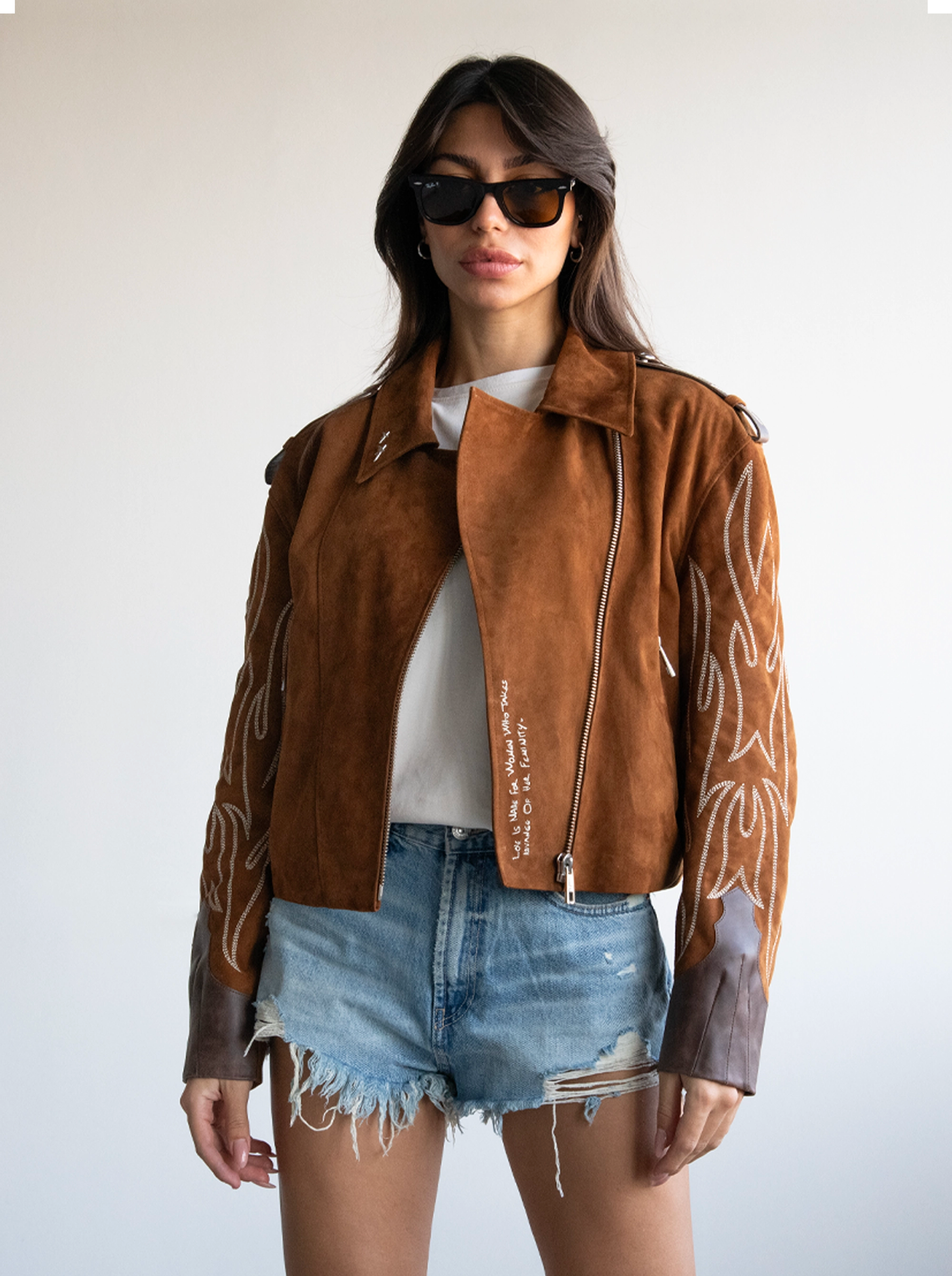 BIKER CARAMEL BROWN SUEDE JACKET