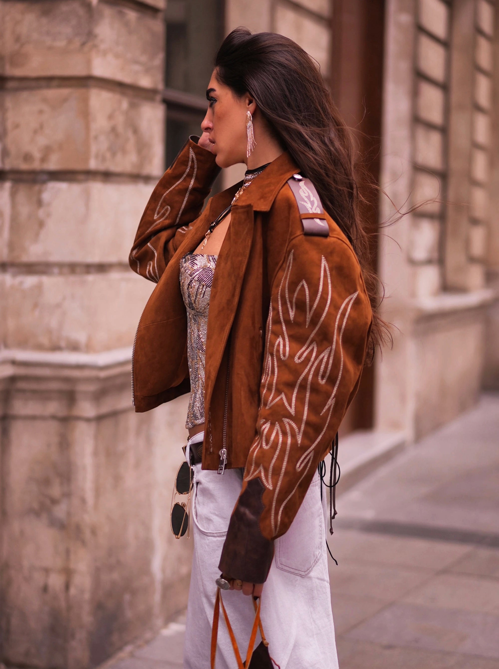 BIKER CARAMEL BROWN SUEDE JACKET