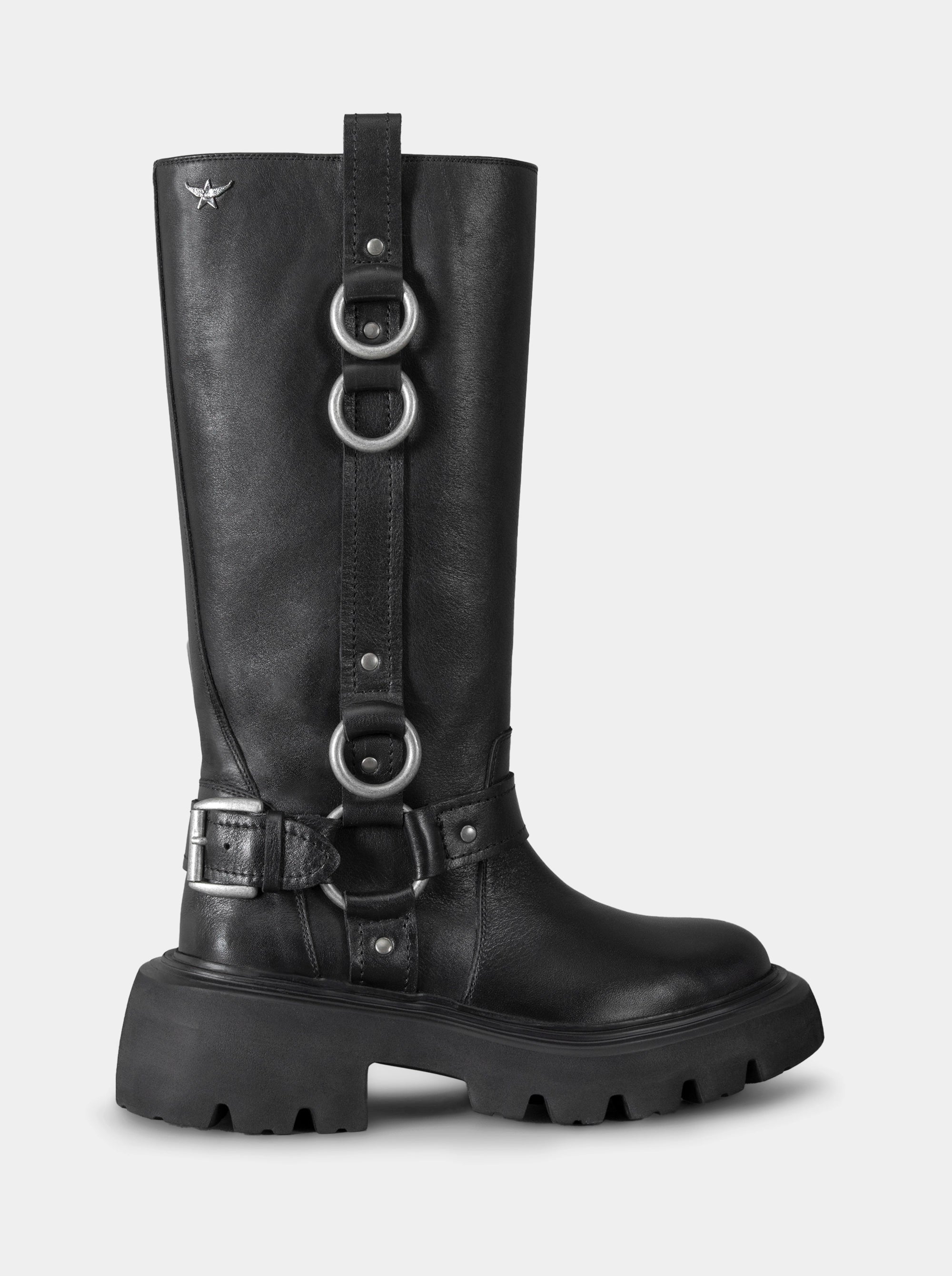 CABLE BLACK LEATHER BOOTS