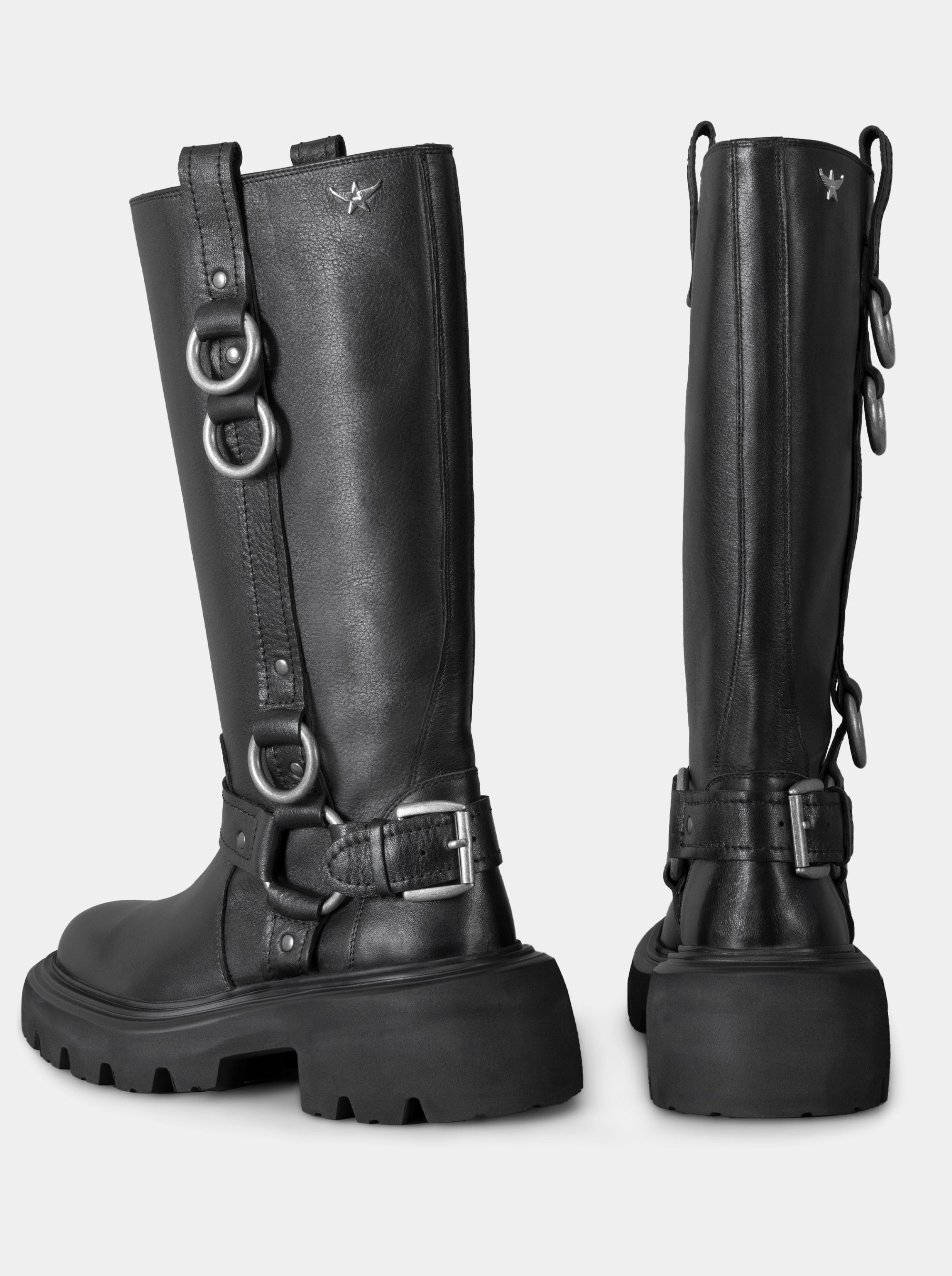 CABLE BLACK LEATHER BOOTS