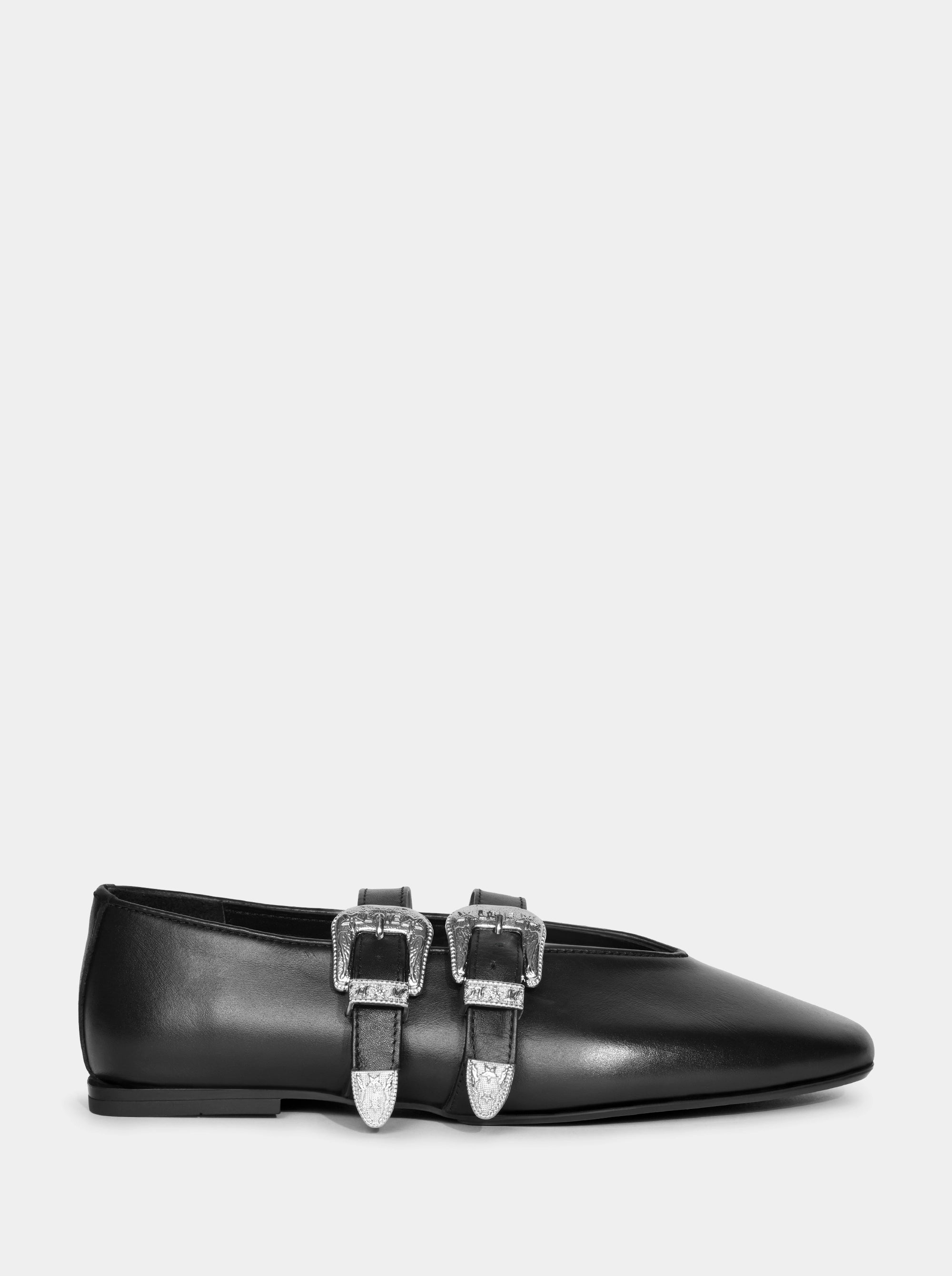 CASABLANCA BLACK LEATHER BALLET FLATS