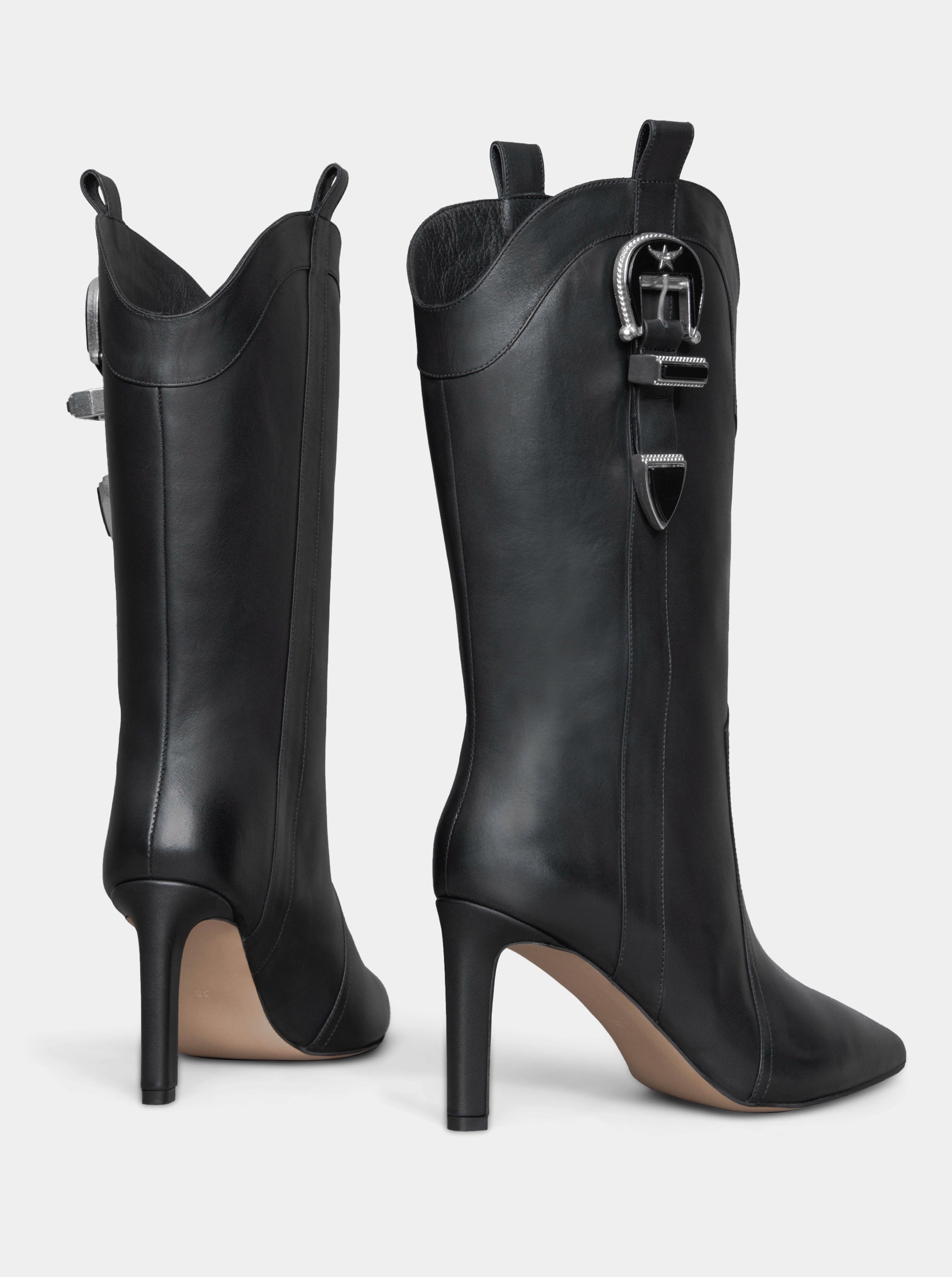 CHARIA BLACK LEATHER BOOTS