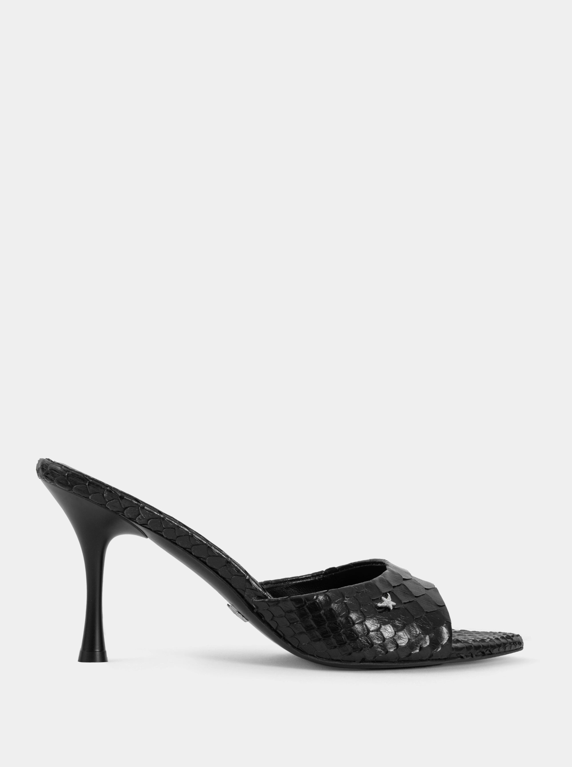 CLARA BLACK PYTHON SANDALS