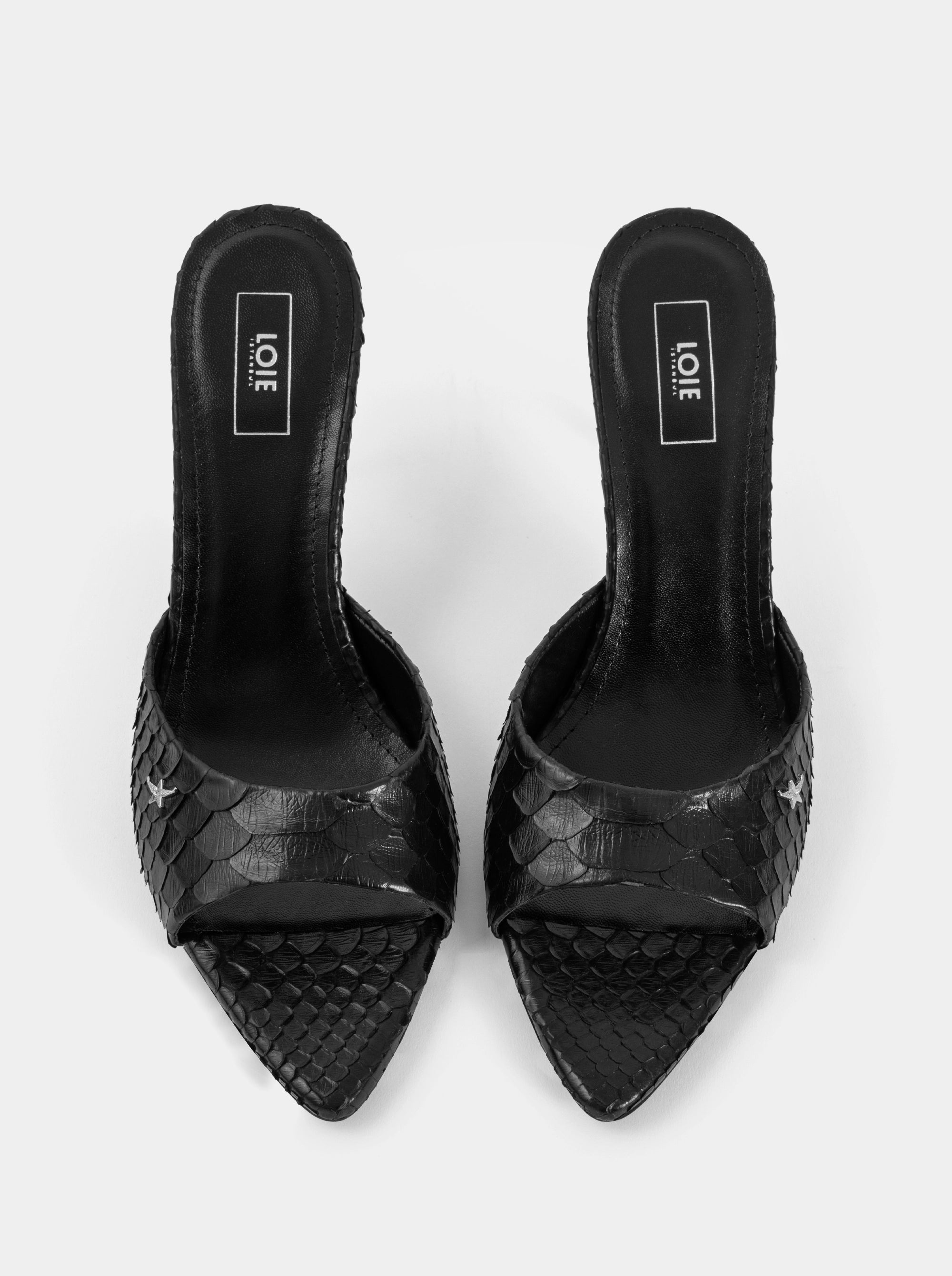 CLARA BLACK PYTHON SANDALS