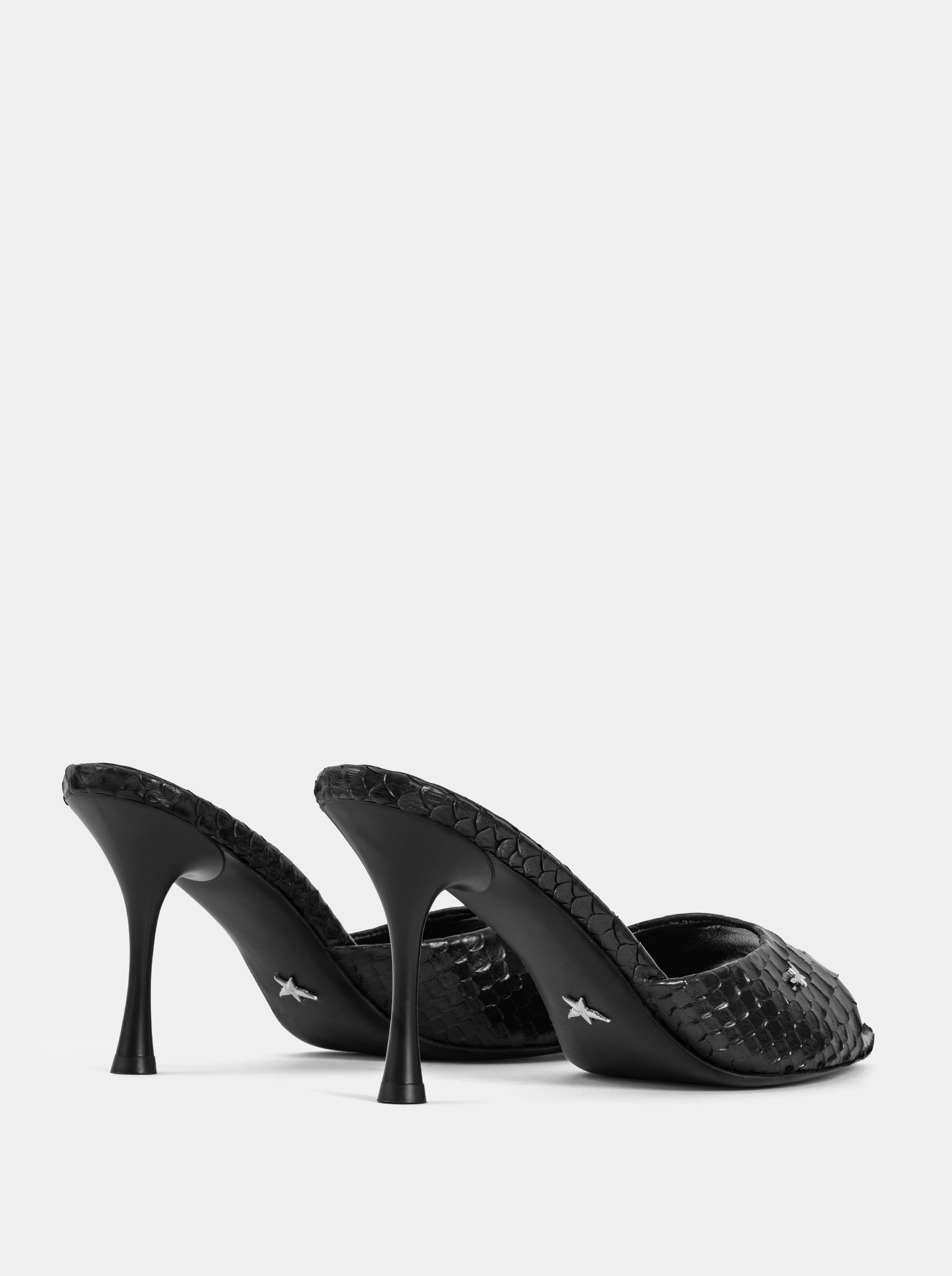 CLARA BLACK PYTHON SANDALS