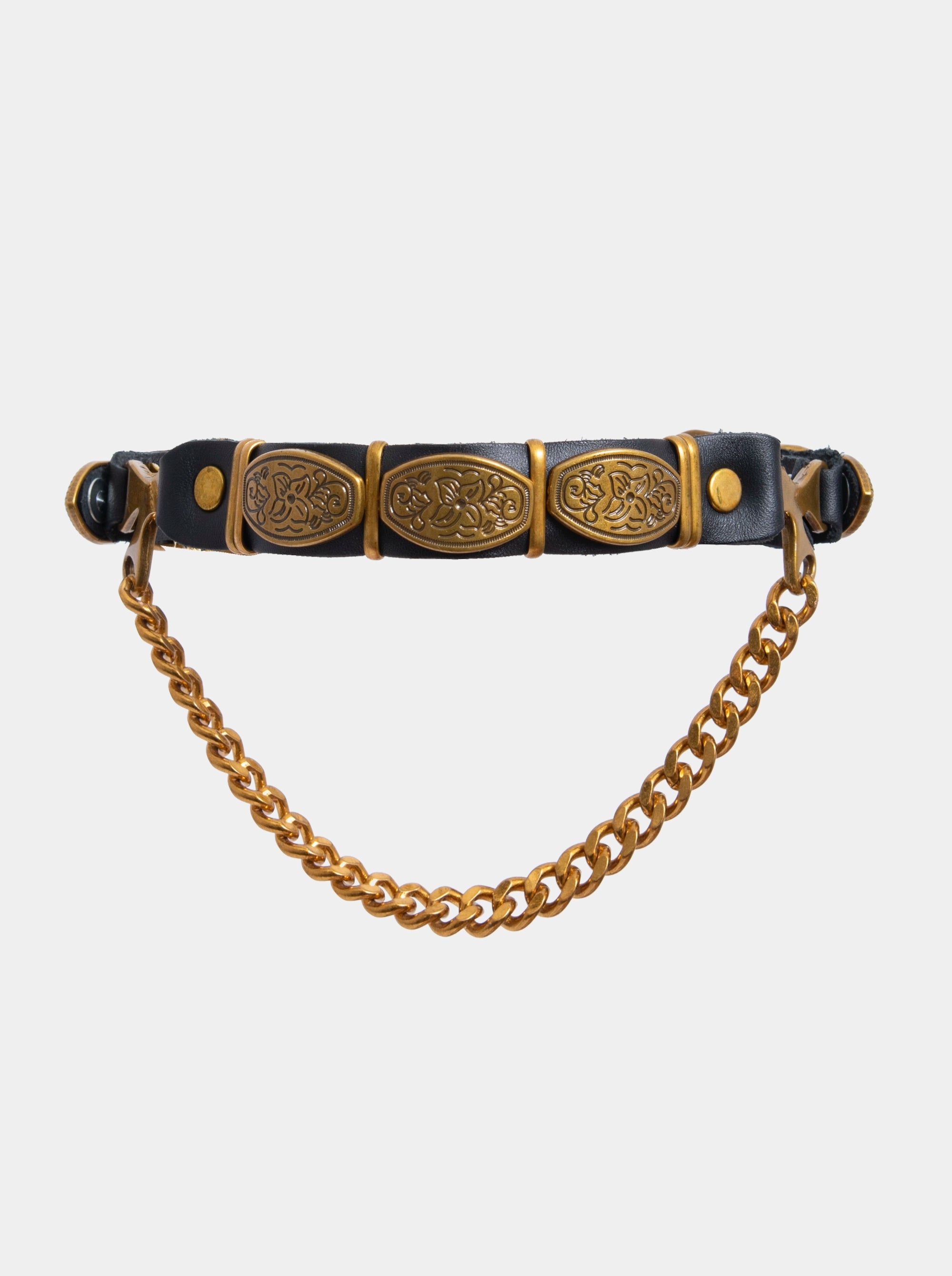 CLIPS GOLD BLACK LEATHER BELT