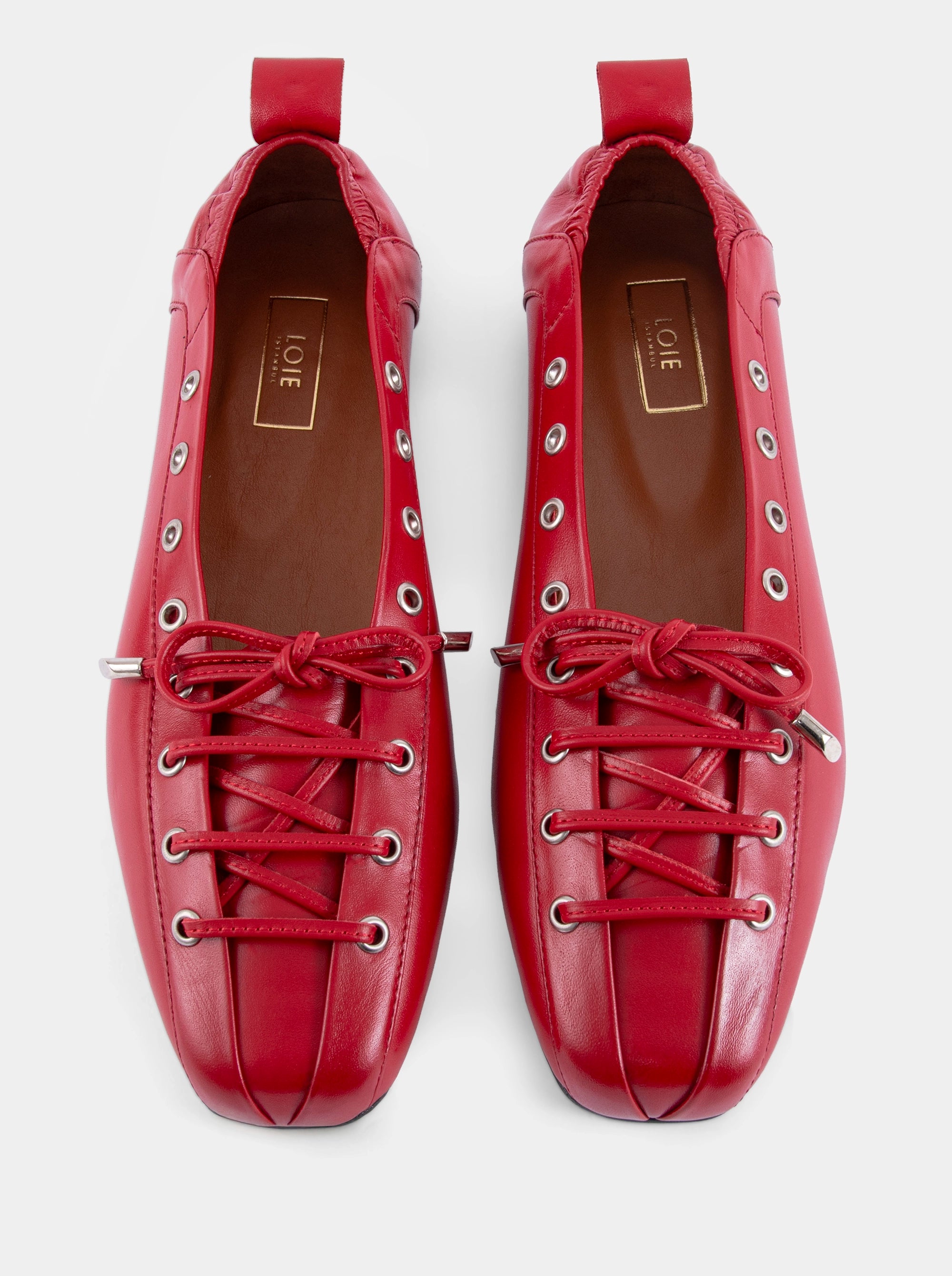 CORSET RED LEATHER BALLET FLATS