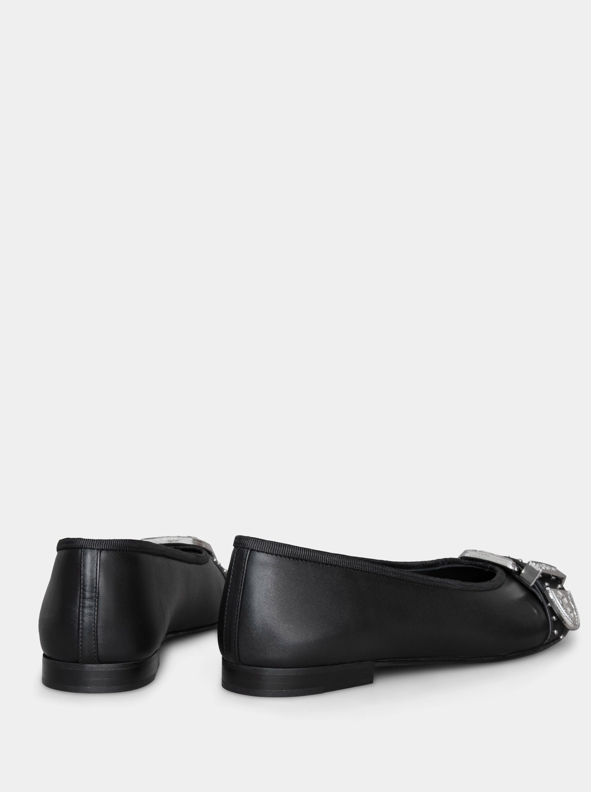 CUBA BLACK LEATHER BALLET FLATS