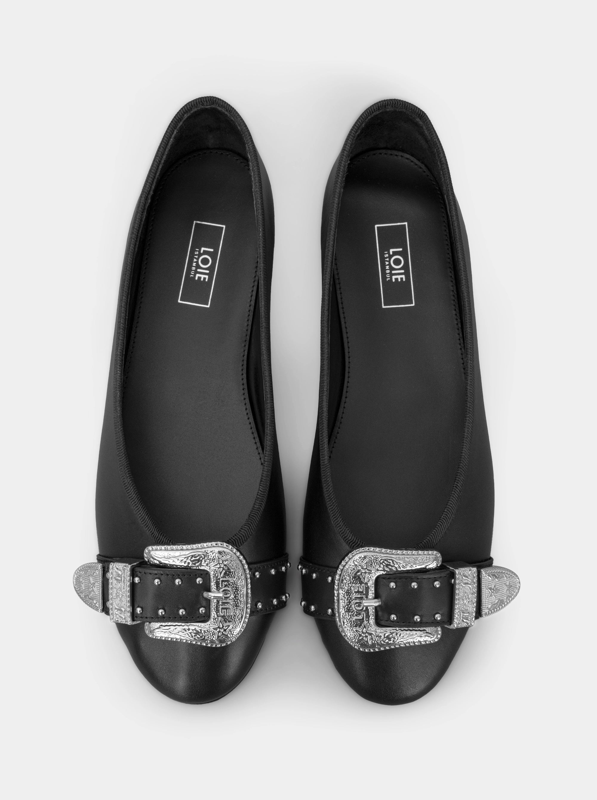 CUBA BLACK LEATHER BALLET FLATS