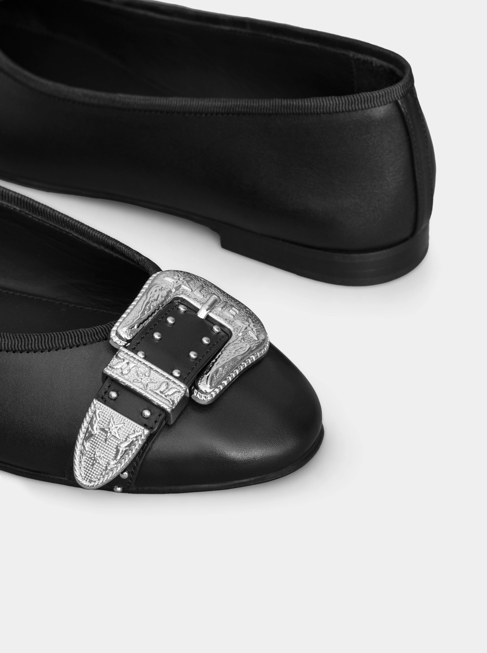 CUBA BLACK LEATHER BALLET FLATS