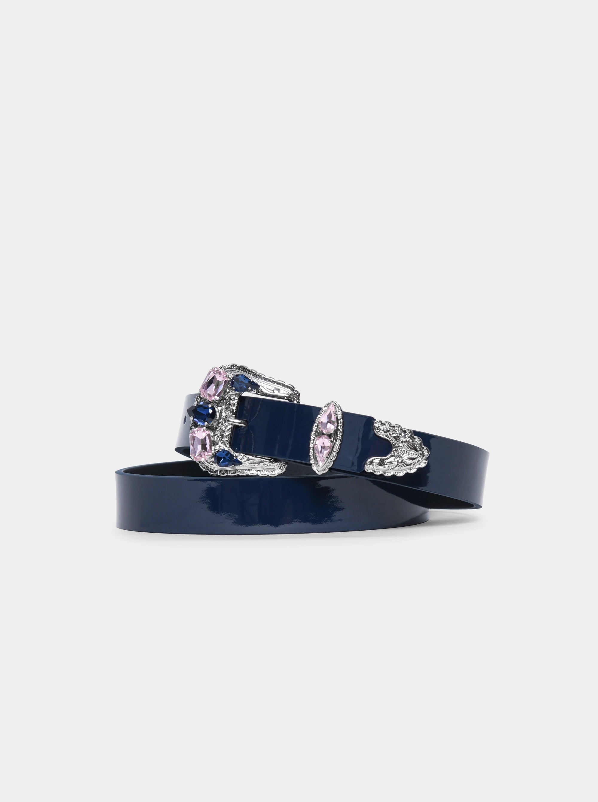 DIAMOND NAVY BLUE PATENT BELT
