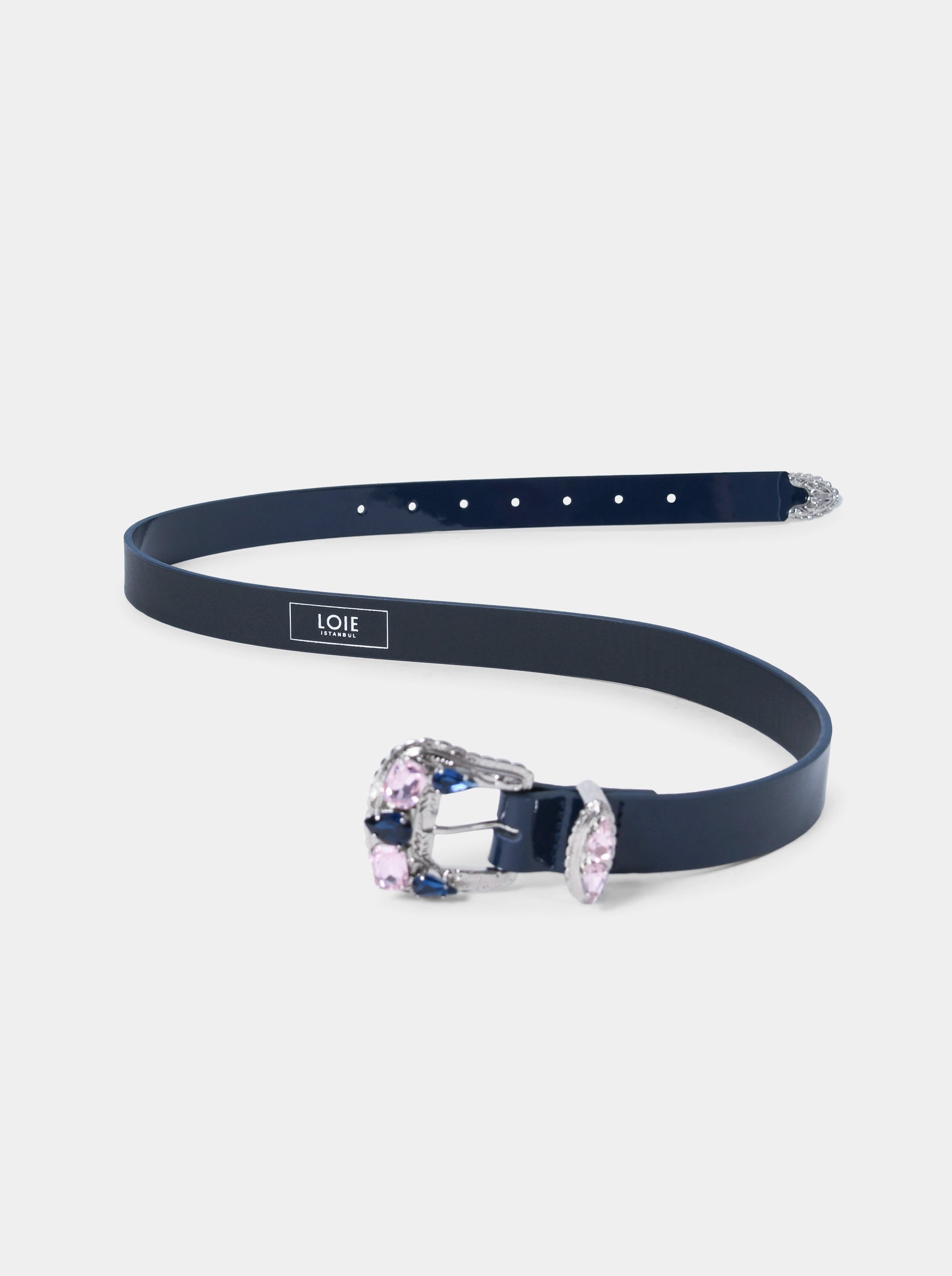 DIAMOND NAVY BLUE PATENT BELT