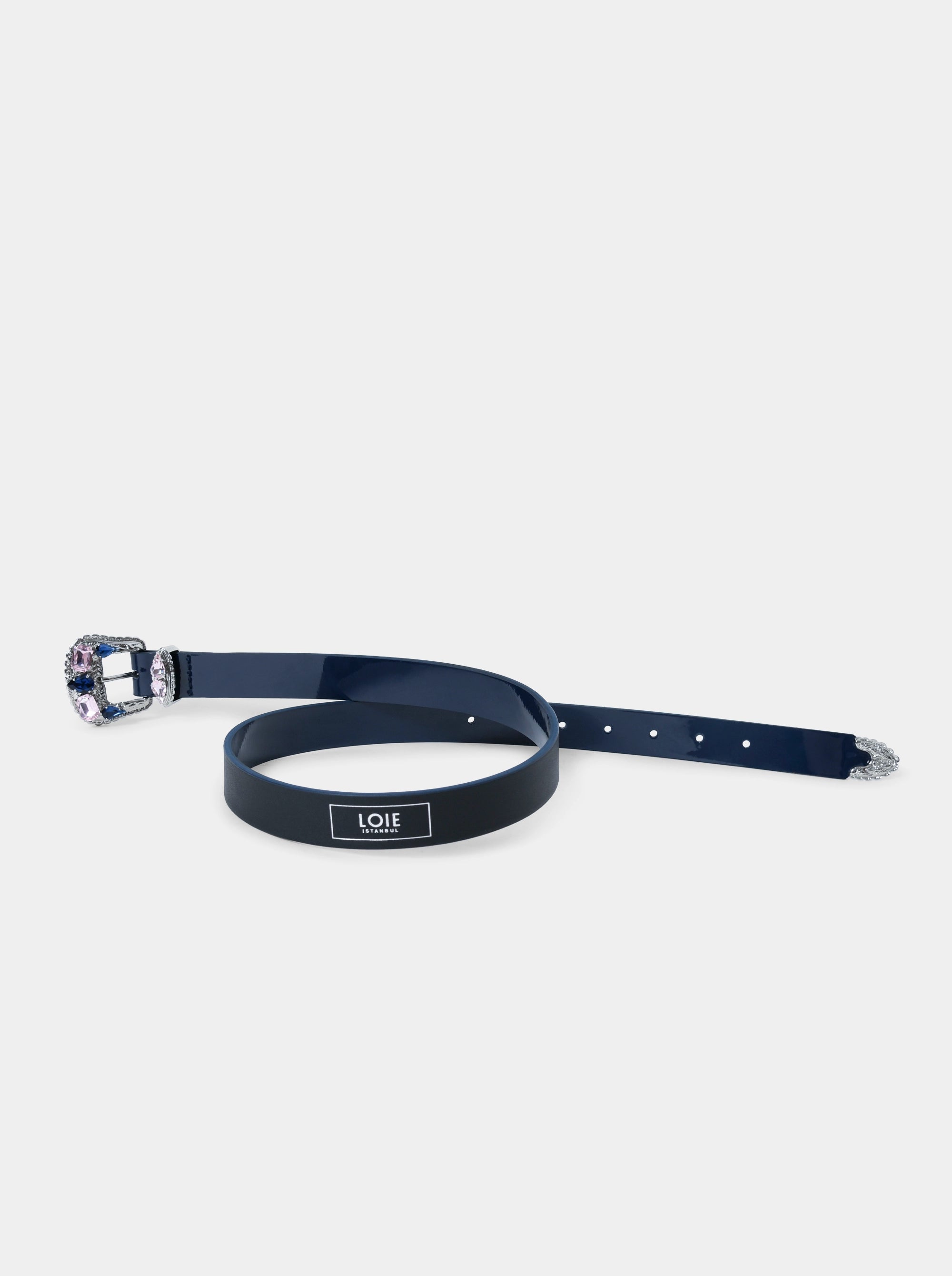 DIAMOND NAVY BLUE PATENT BELT