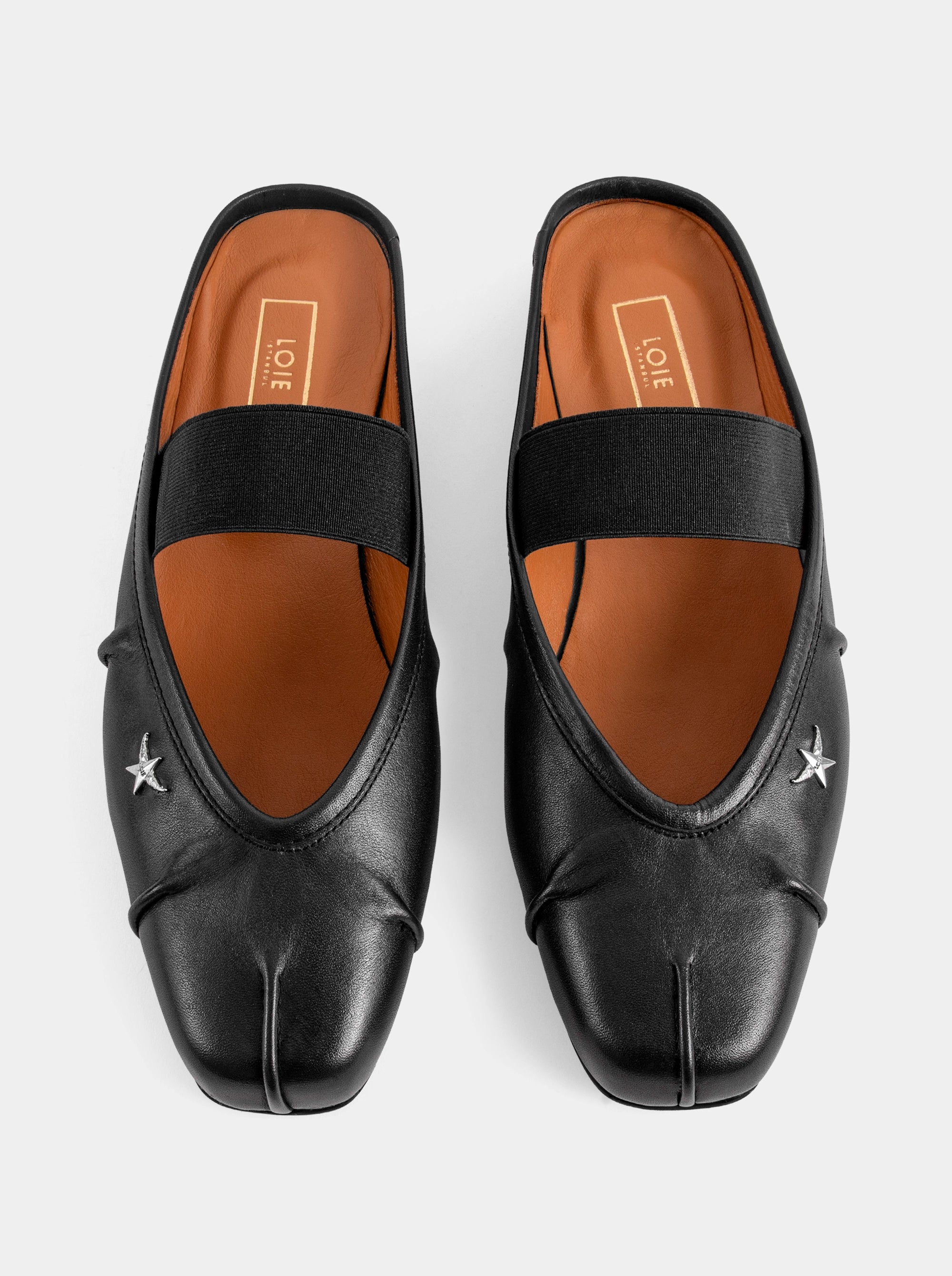 DUDE BLACK LEATHER BALLET FLATS