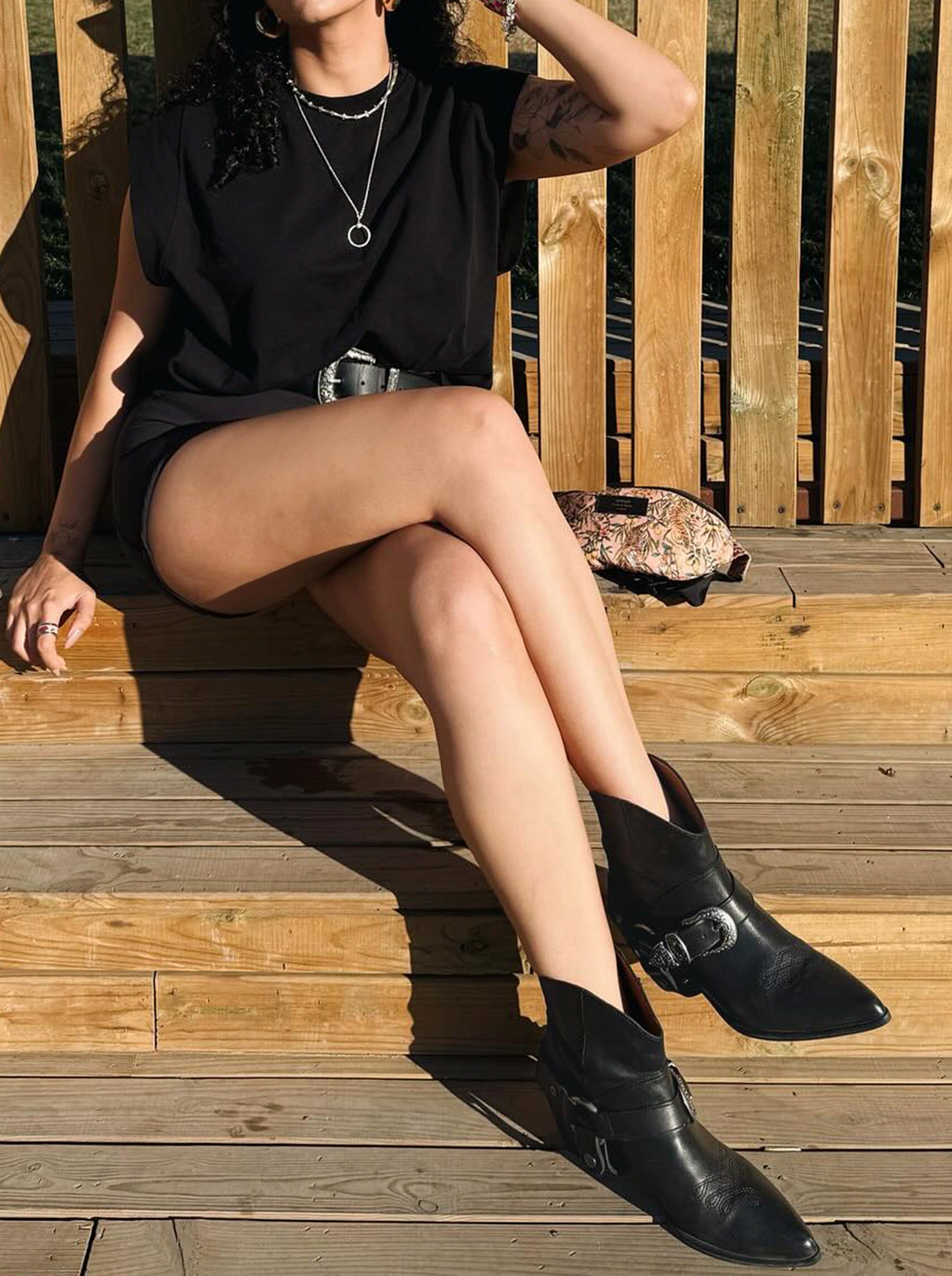 GUN BLACK LEATHER BOOTIES