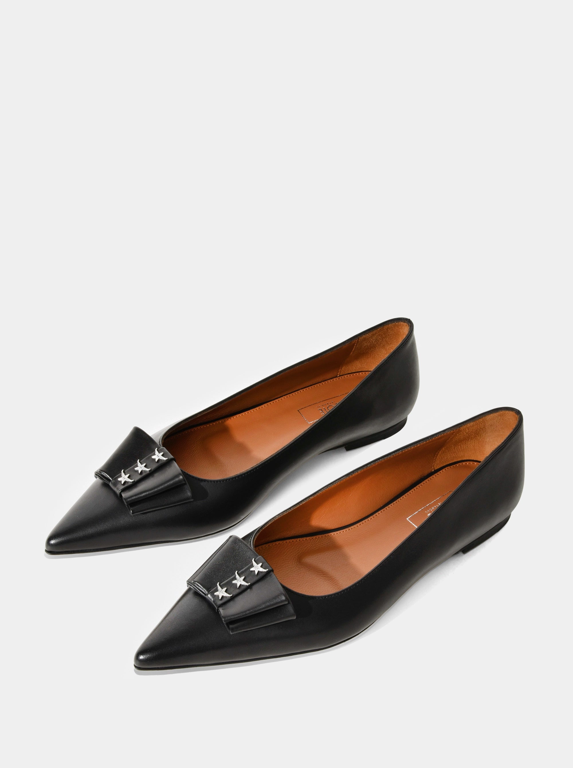 JUN BLACK LEATHER BALLET FLATS