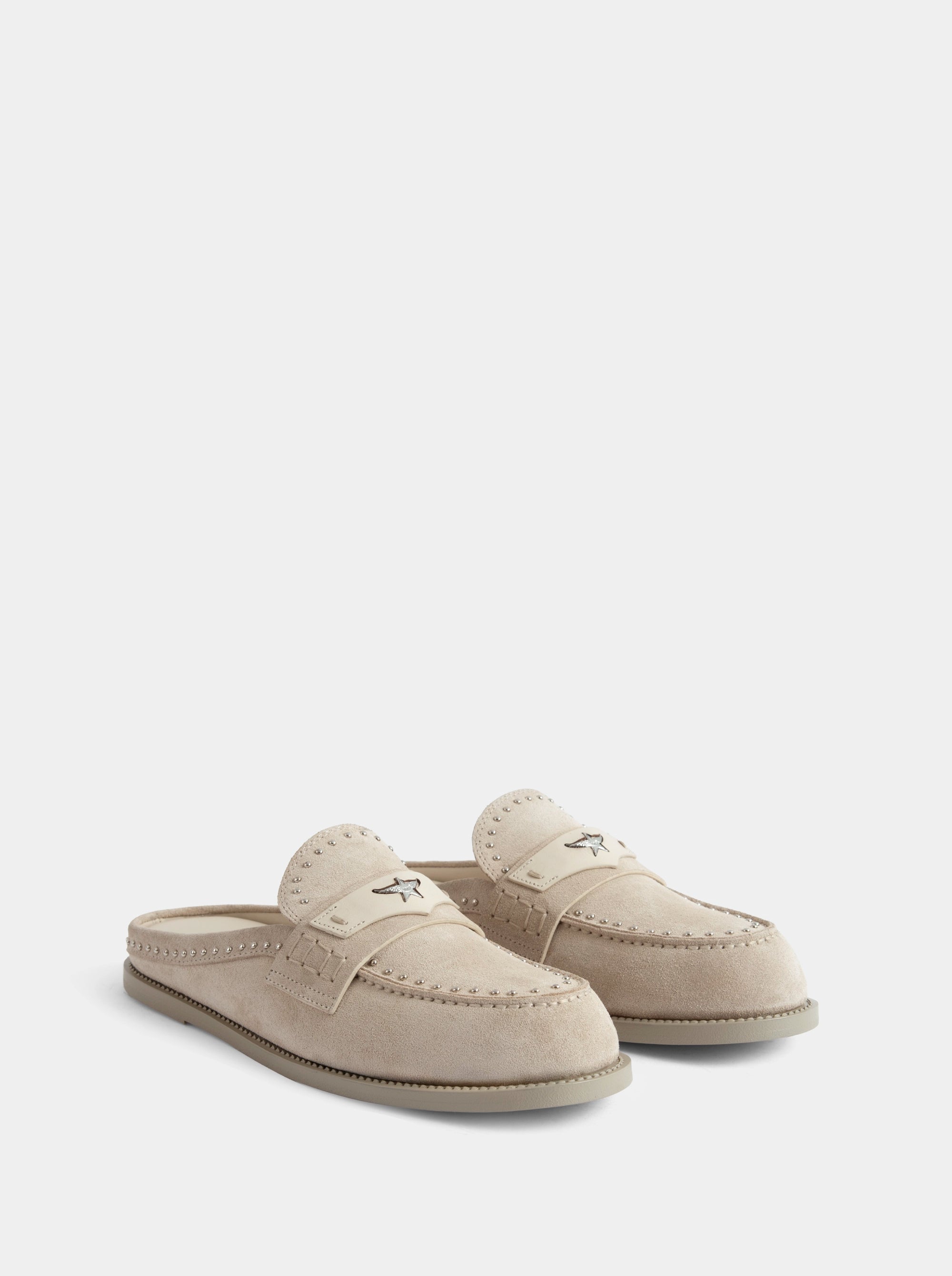MAMO PING BEIGE SUEDE MULES SLIPPERS