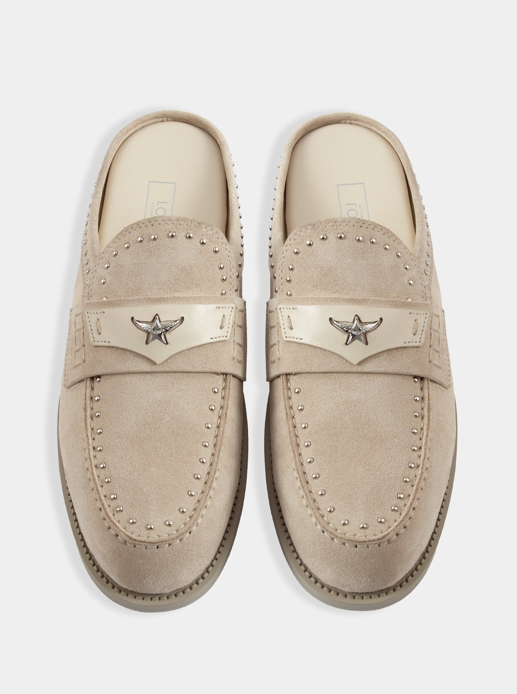 MAMO PING BEIGE SUEDE MULES SLIPPERS