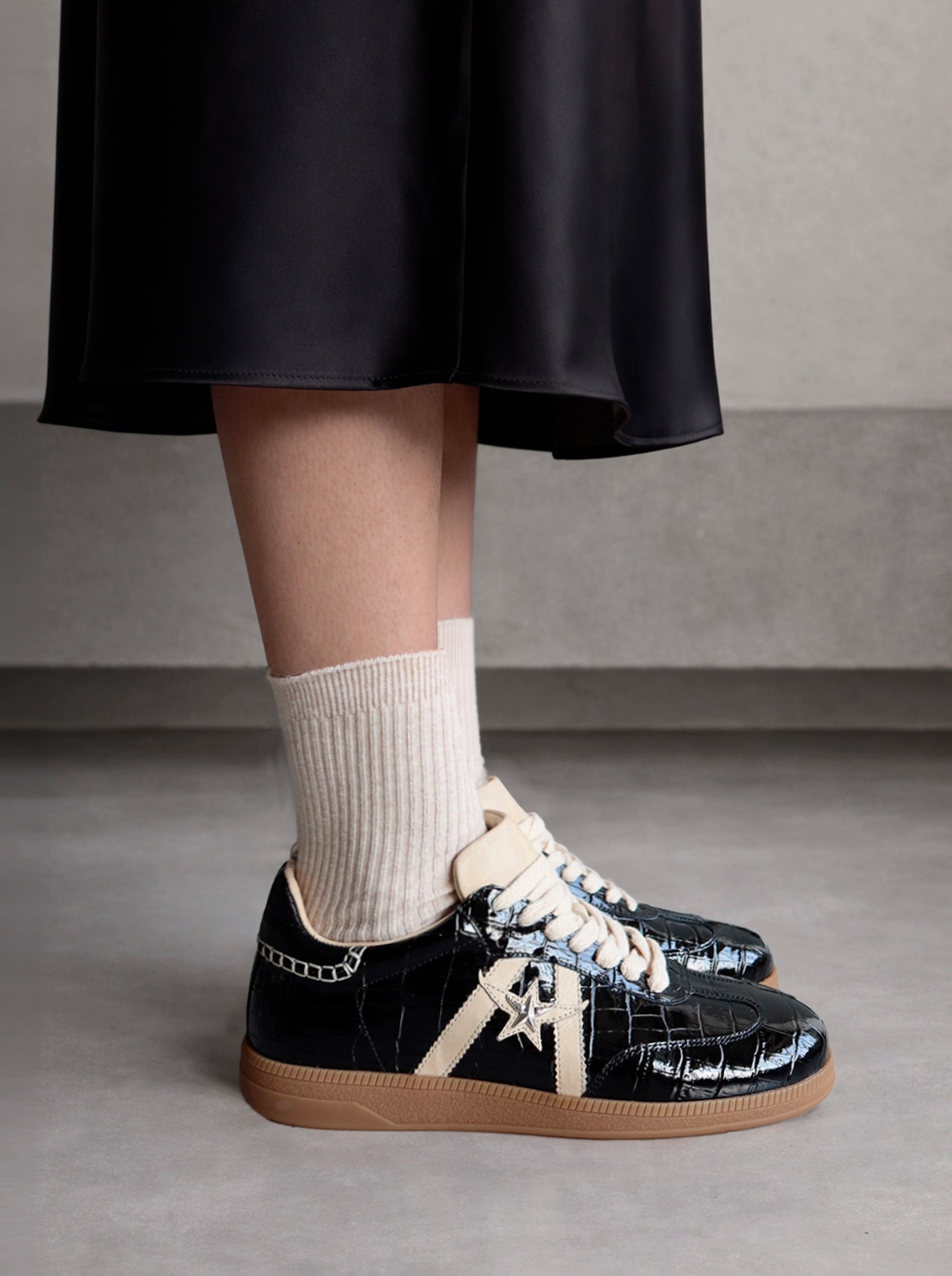 MARTINA BLACK CROCO SNEAKERS