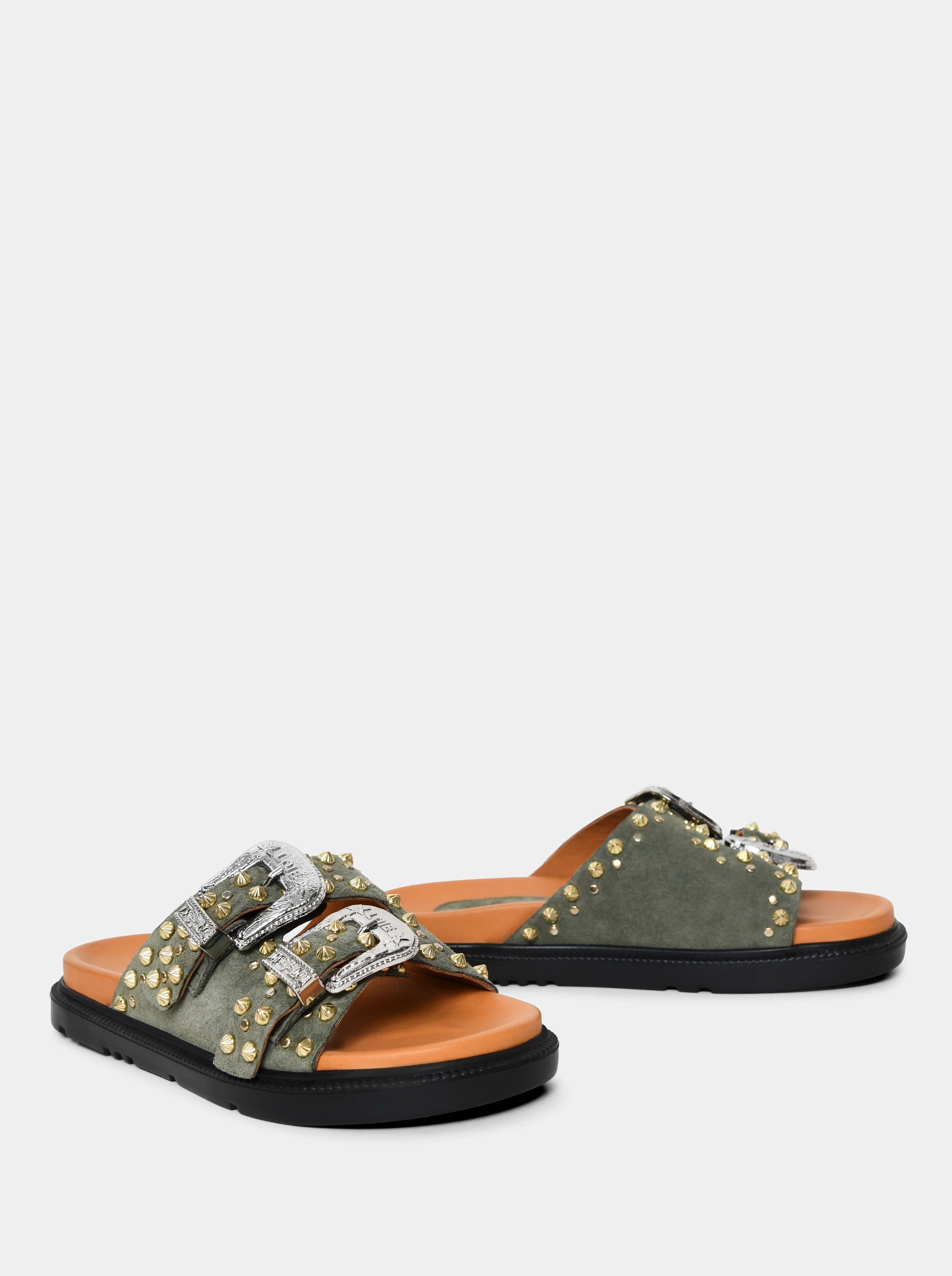MEDISON GREEN SUEDE SLIPPERS