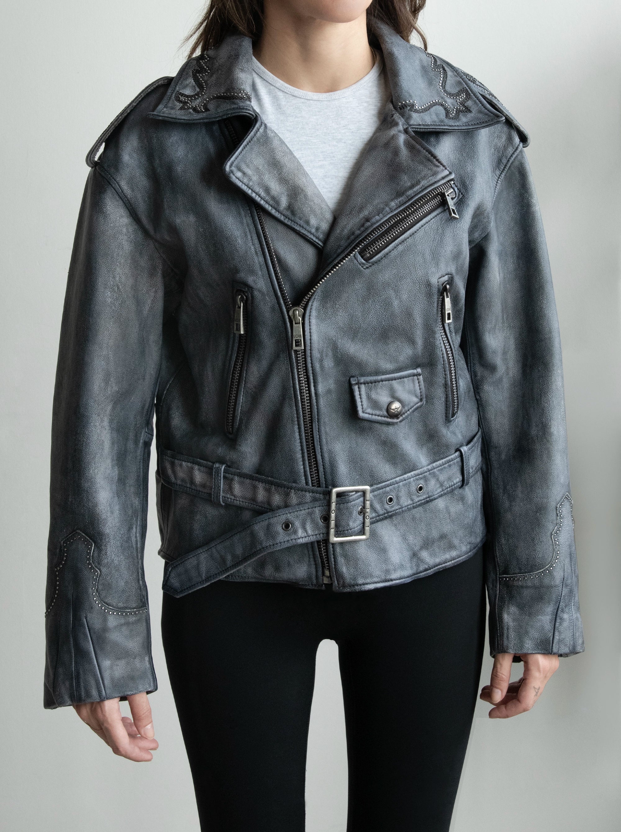 MIRANDA GREY LEATHER JACKET