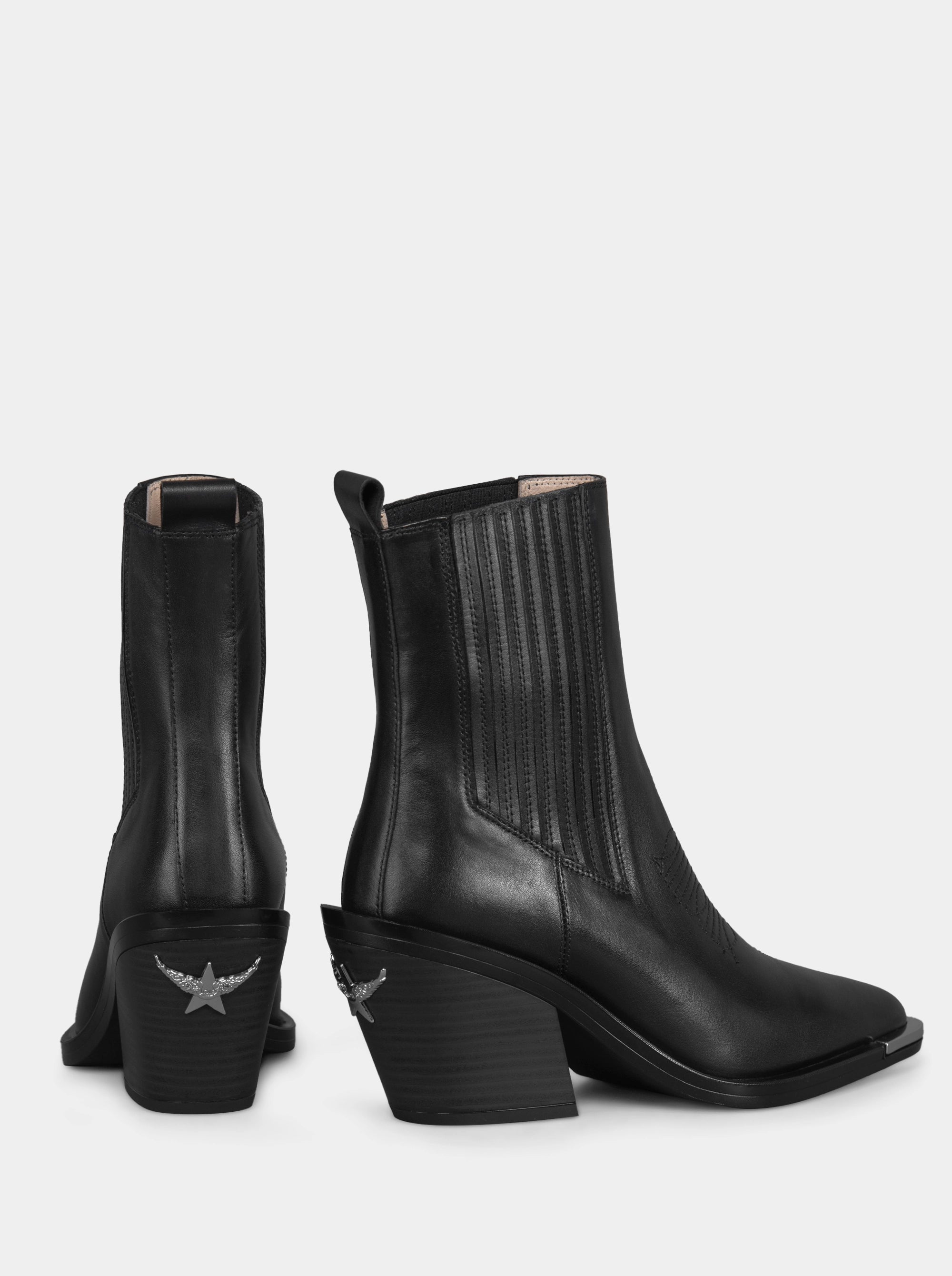 NELLA BLACK LEATHER BOOTIES