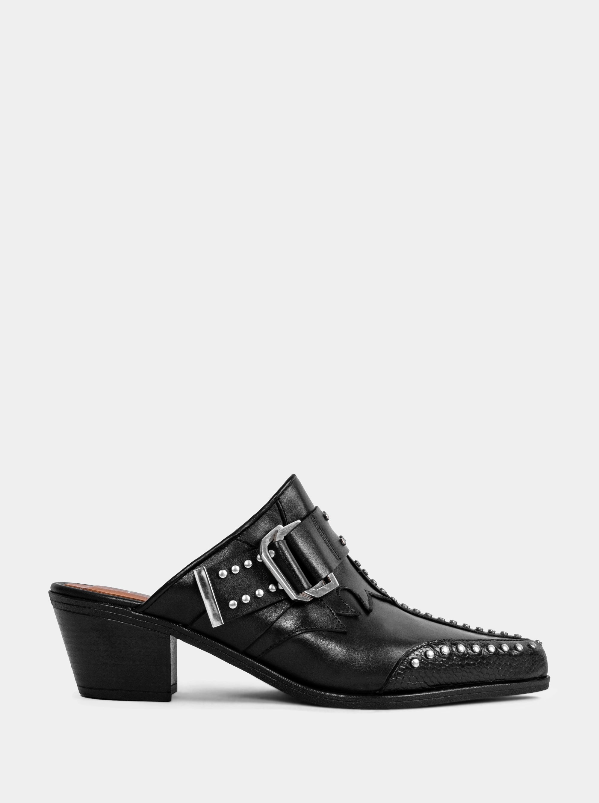 PERY MULES BLACK LEATHER SLIPPERS