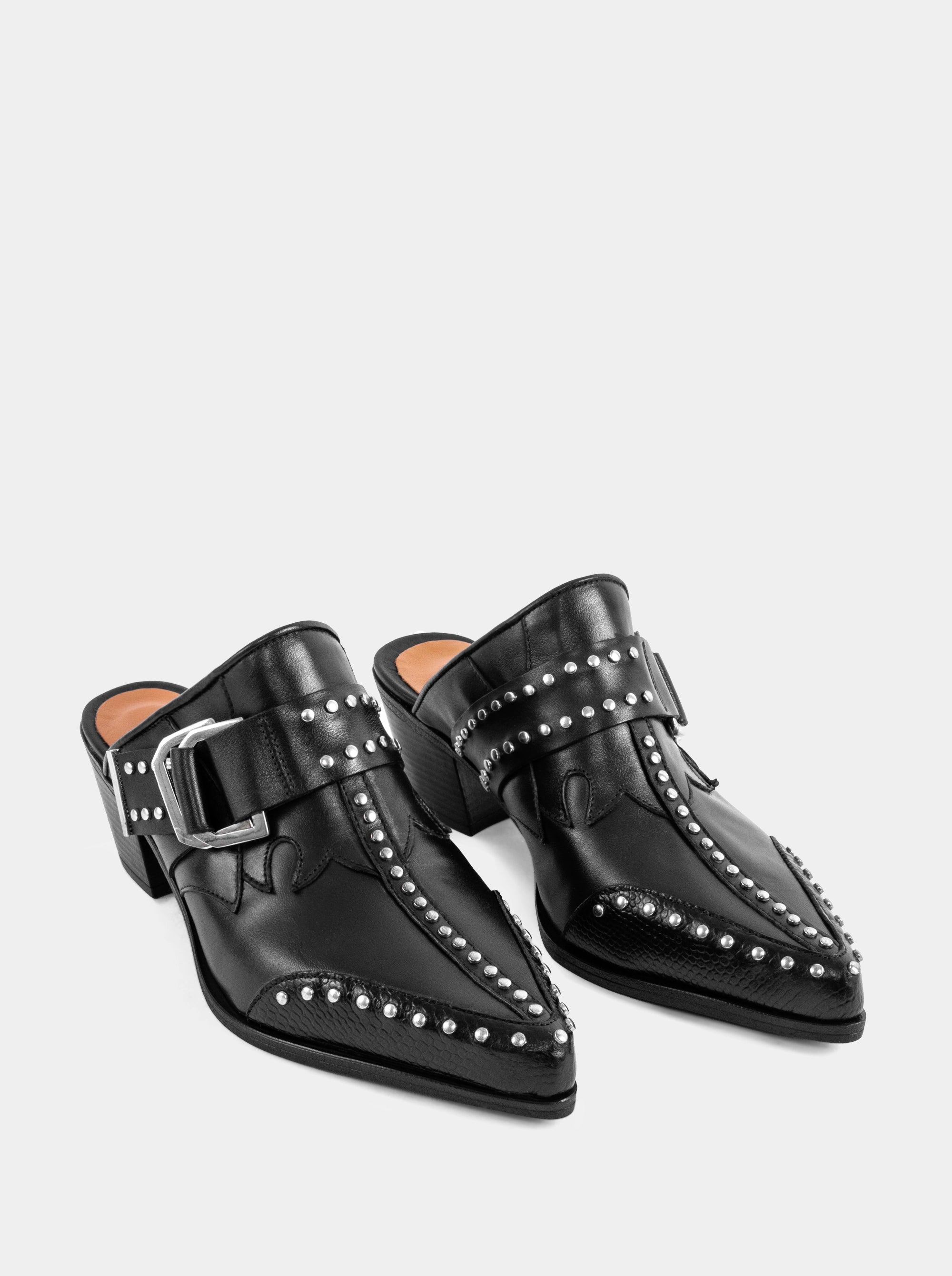 PERY MULES BLACK LEATHER SLIPPERS