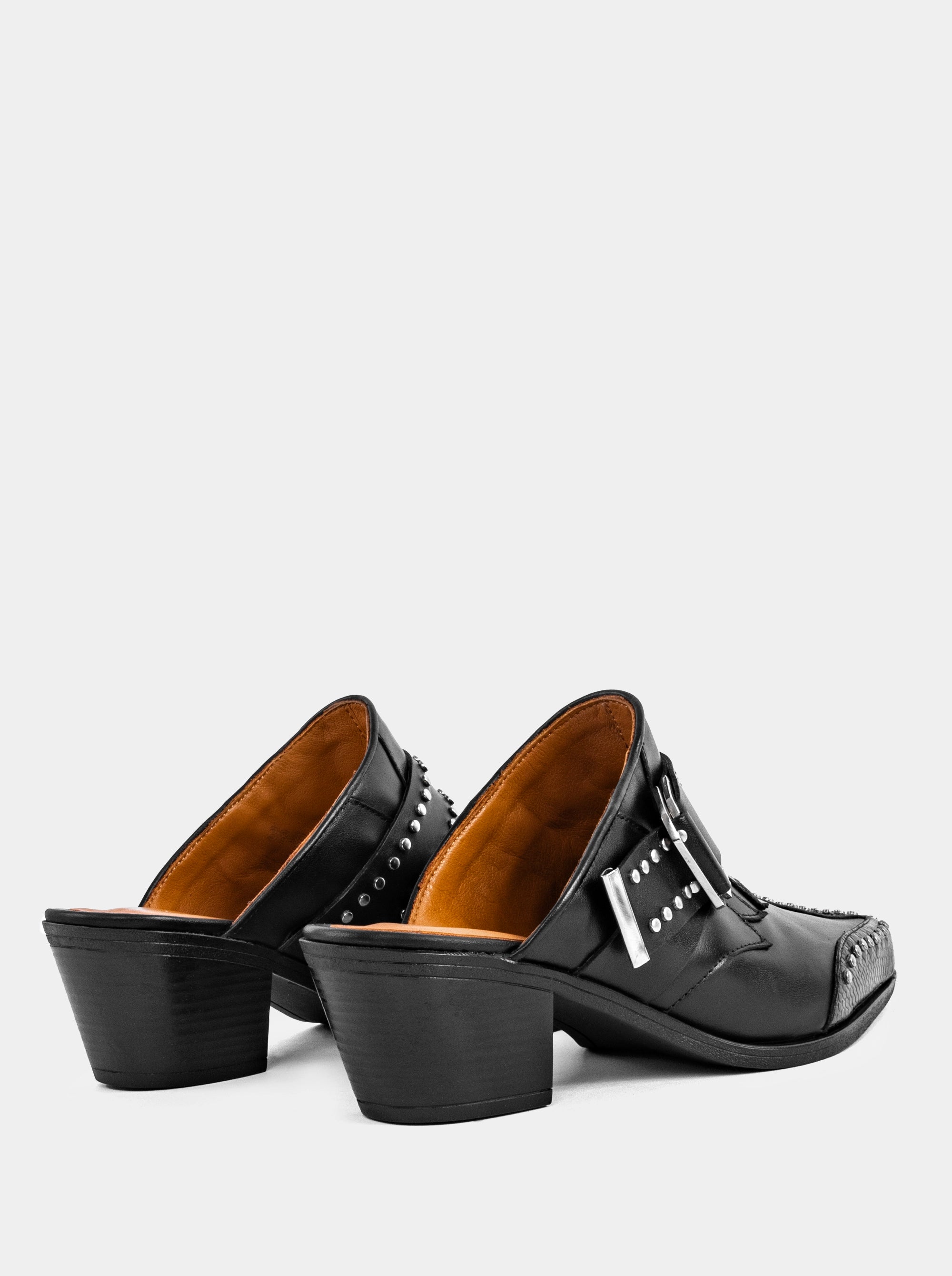 PERY MULES BLACK LEATHER SLIPPERS