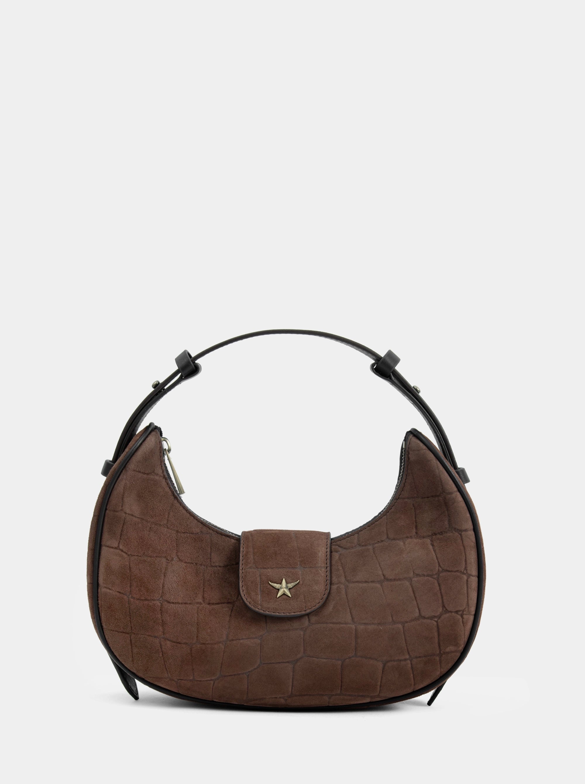 SANDRA MINI BROWN CROCO SUEDE BAG