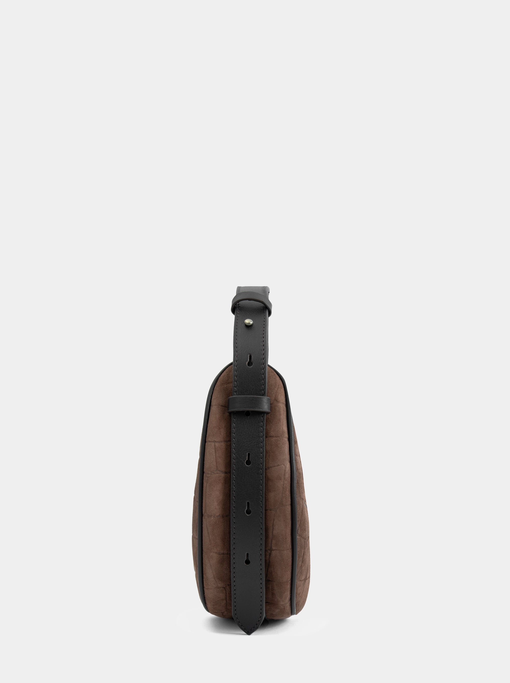 SANDRA MINI BROWN CROCO SUEDE BAG