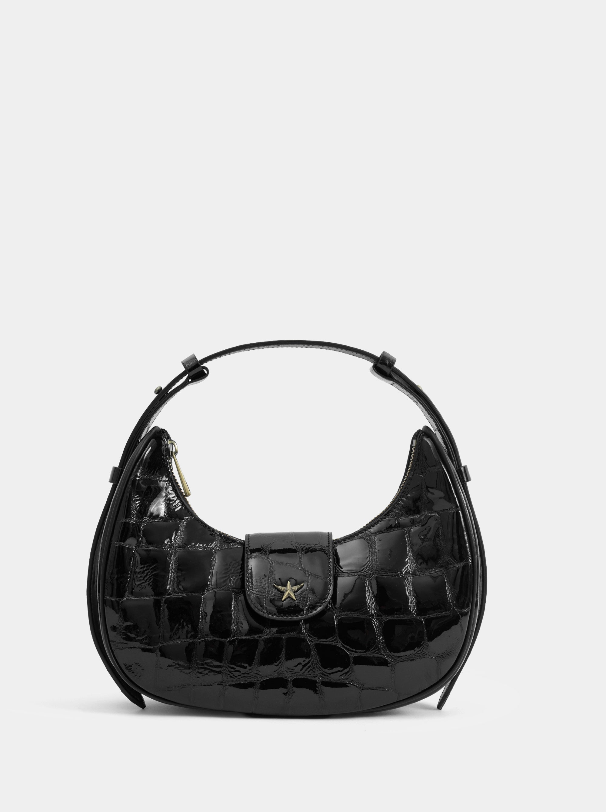 SANDRA MINI BLACK CROCO PATENT BAG
