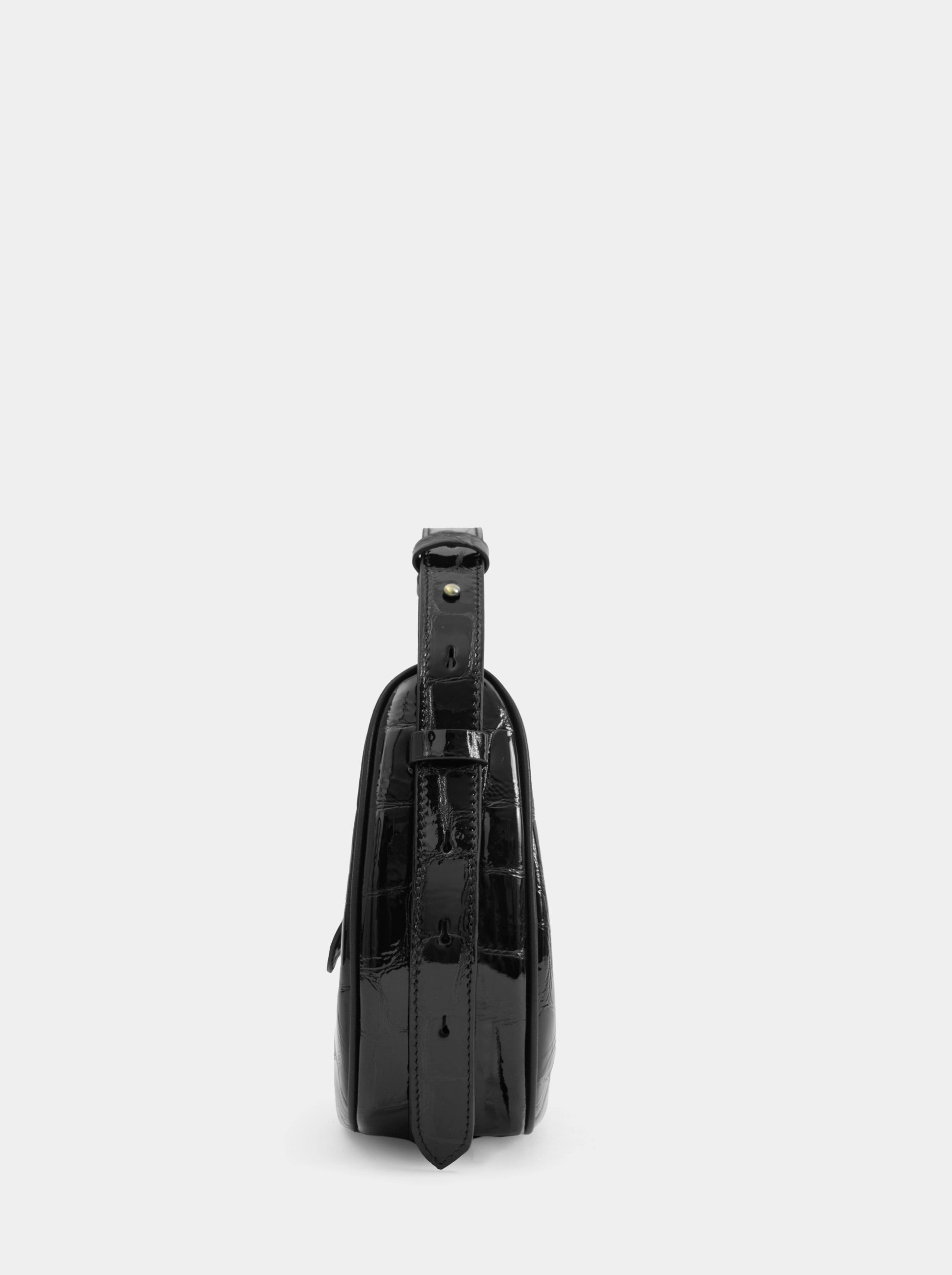 SANDRA MINI BLACK CROCO PATENT BAG