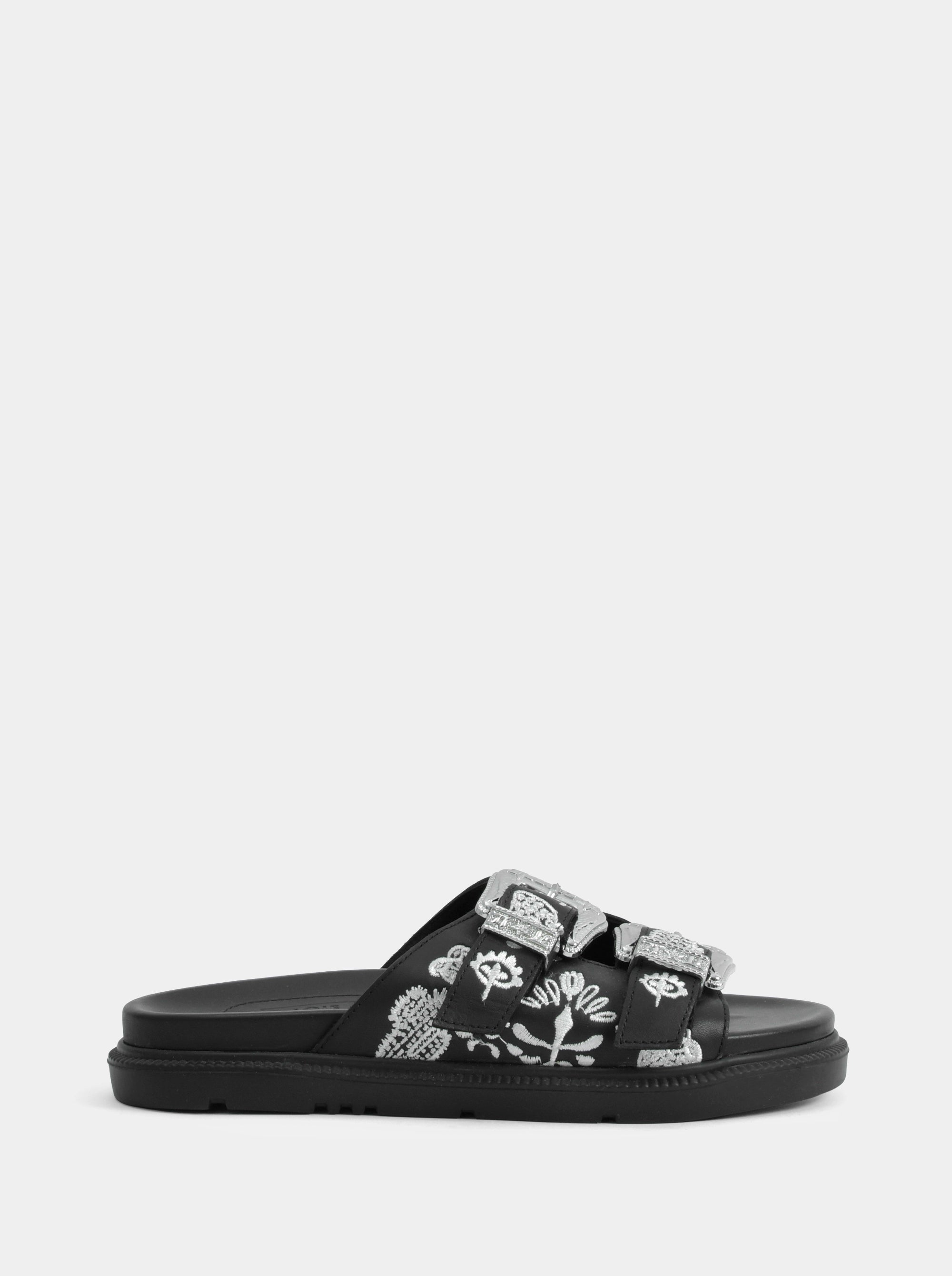 SM-04 BLACK LEATHER SLIPPERS