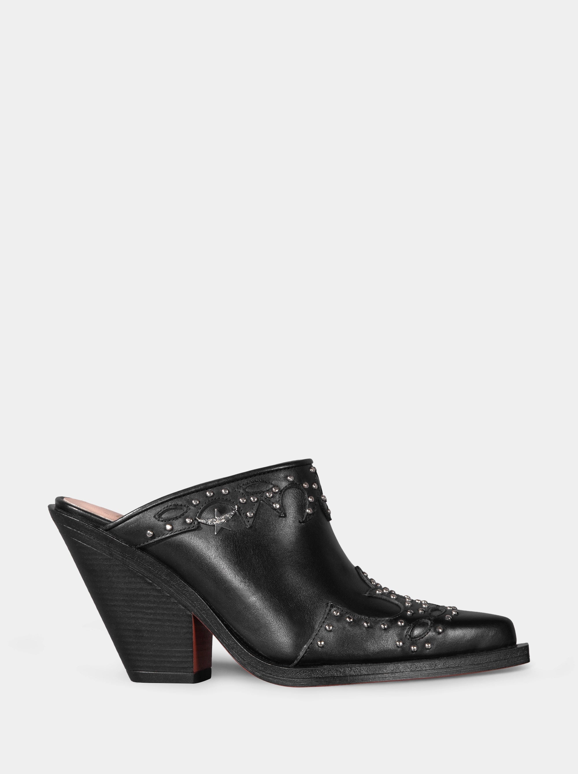 VIVA BLACK LEATHER MULES SLIPPERS