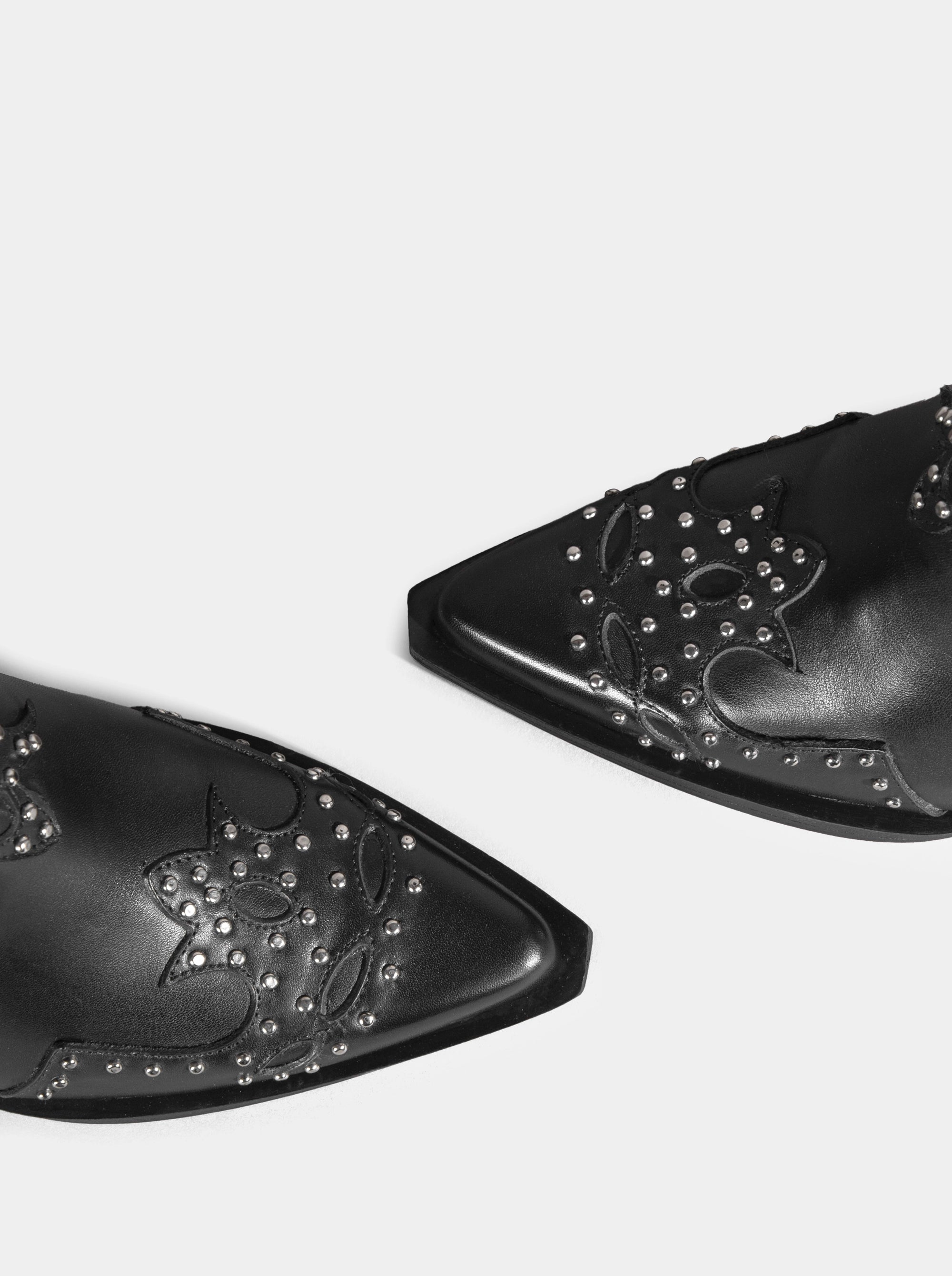 VIVA BLACK LEATHER MULES SLIPPERS