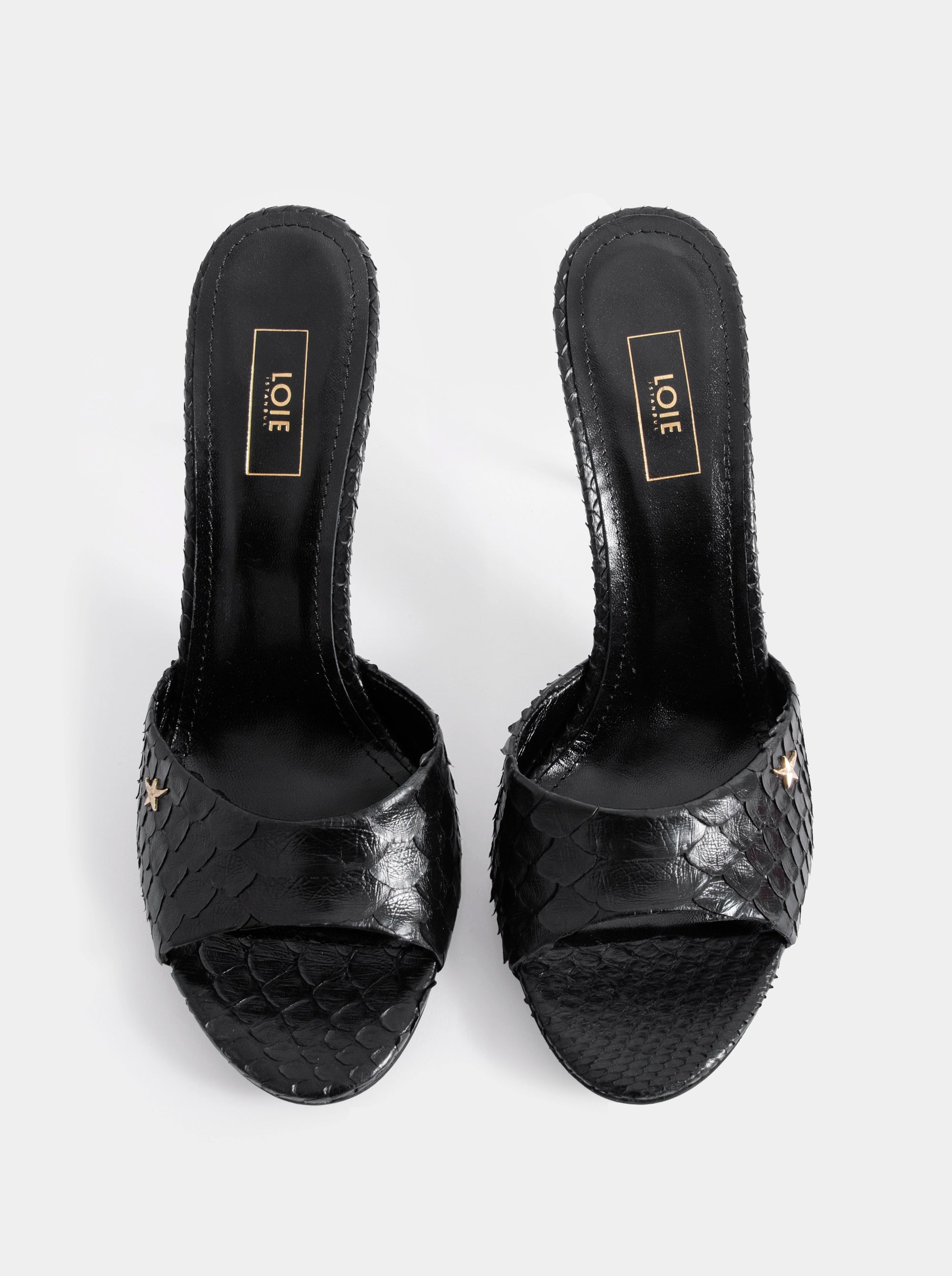 WANDER BLACK PYTHON SLIPPERS